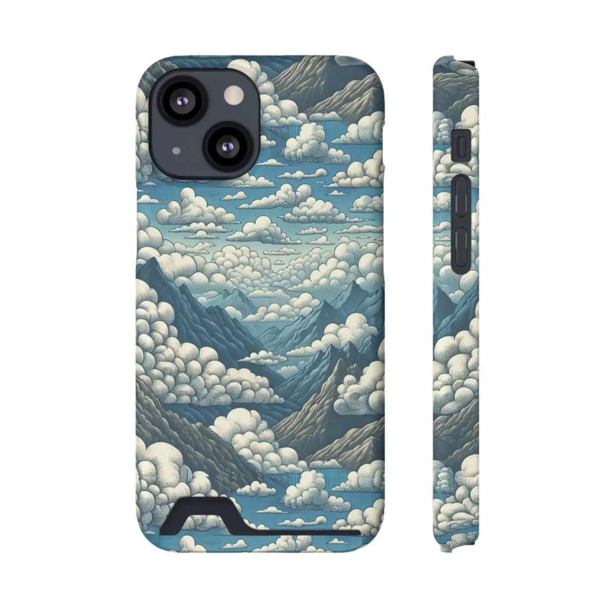 Nature-Inspired Phone Case with Card Holder - Clouds & Mountains Design - Gifts for pilots - Aviation apparel
