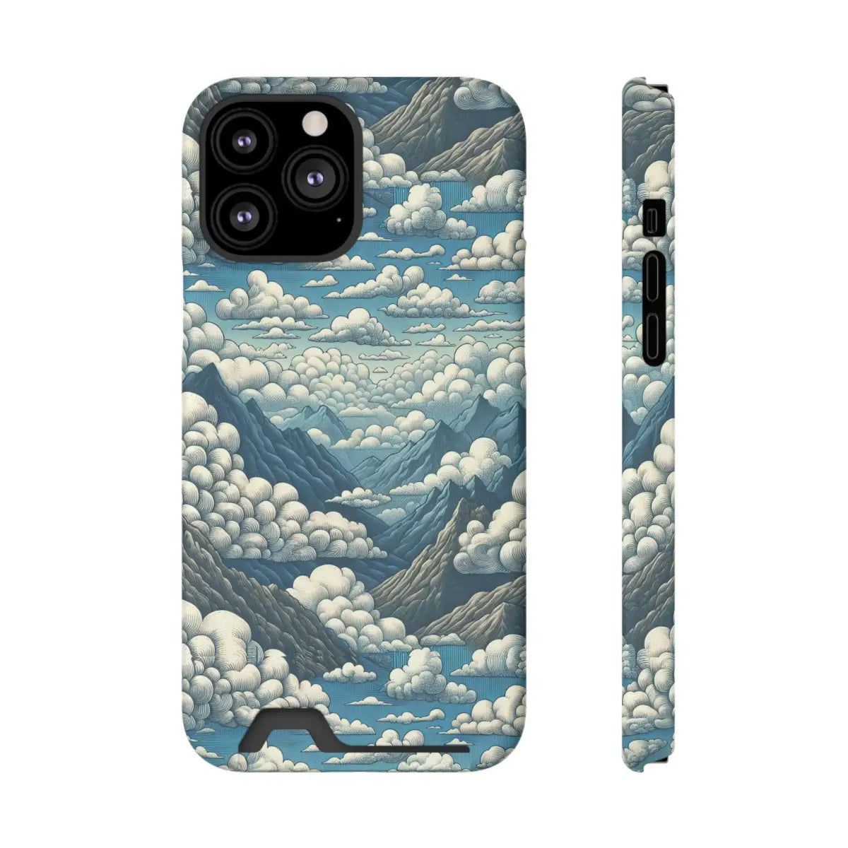 Nature-Inspired Phone Case with Card Holder - Clouds & Mountains Design - Gifts for pilots - Aviation apparel