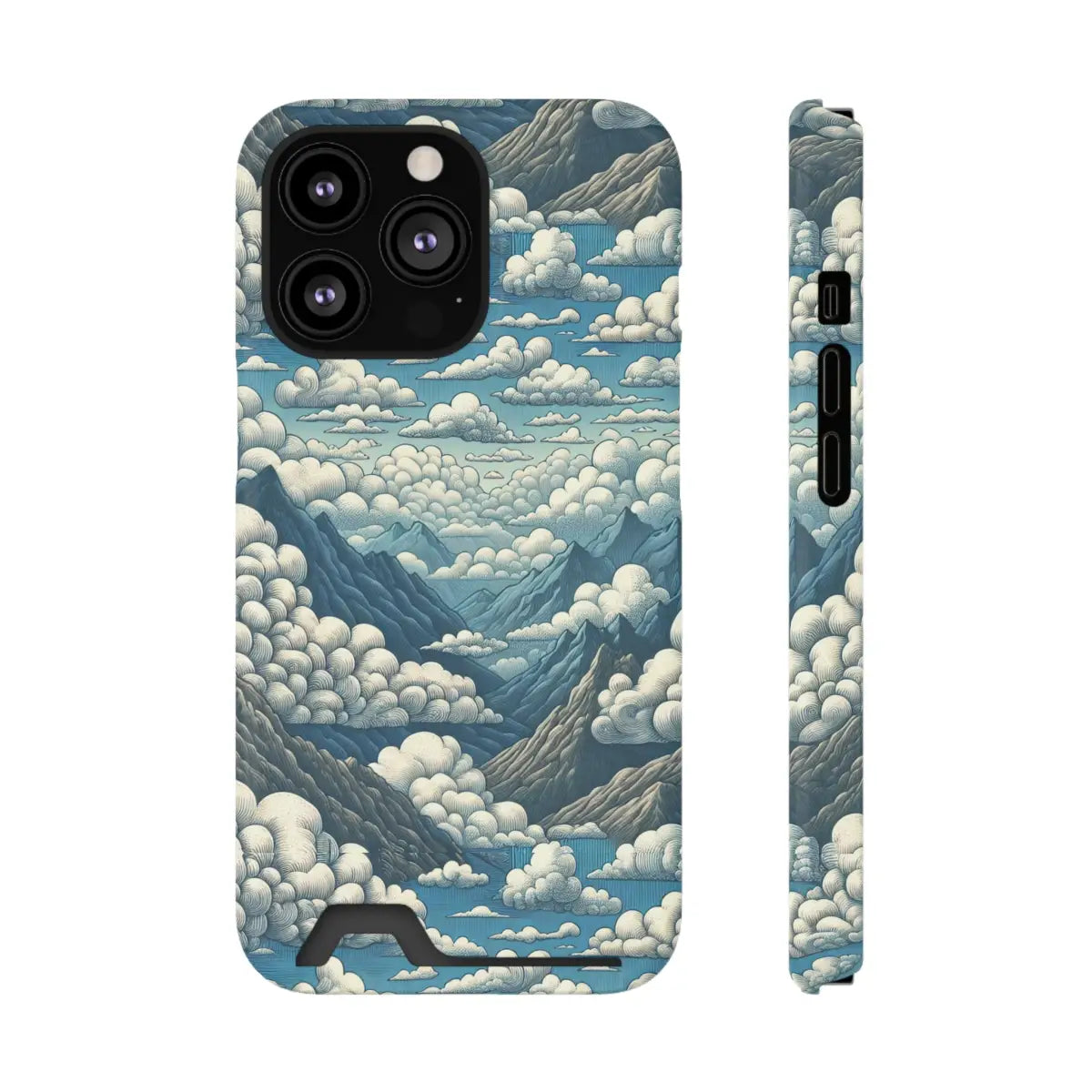 Nature-Inspired Phone Case with Card Holder - Clouds & Mountains Design - Gifts for pilots - Aviation apparel