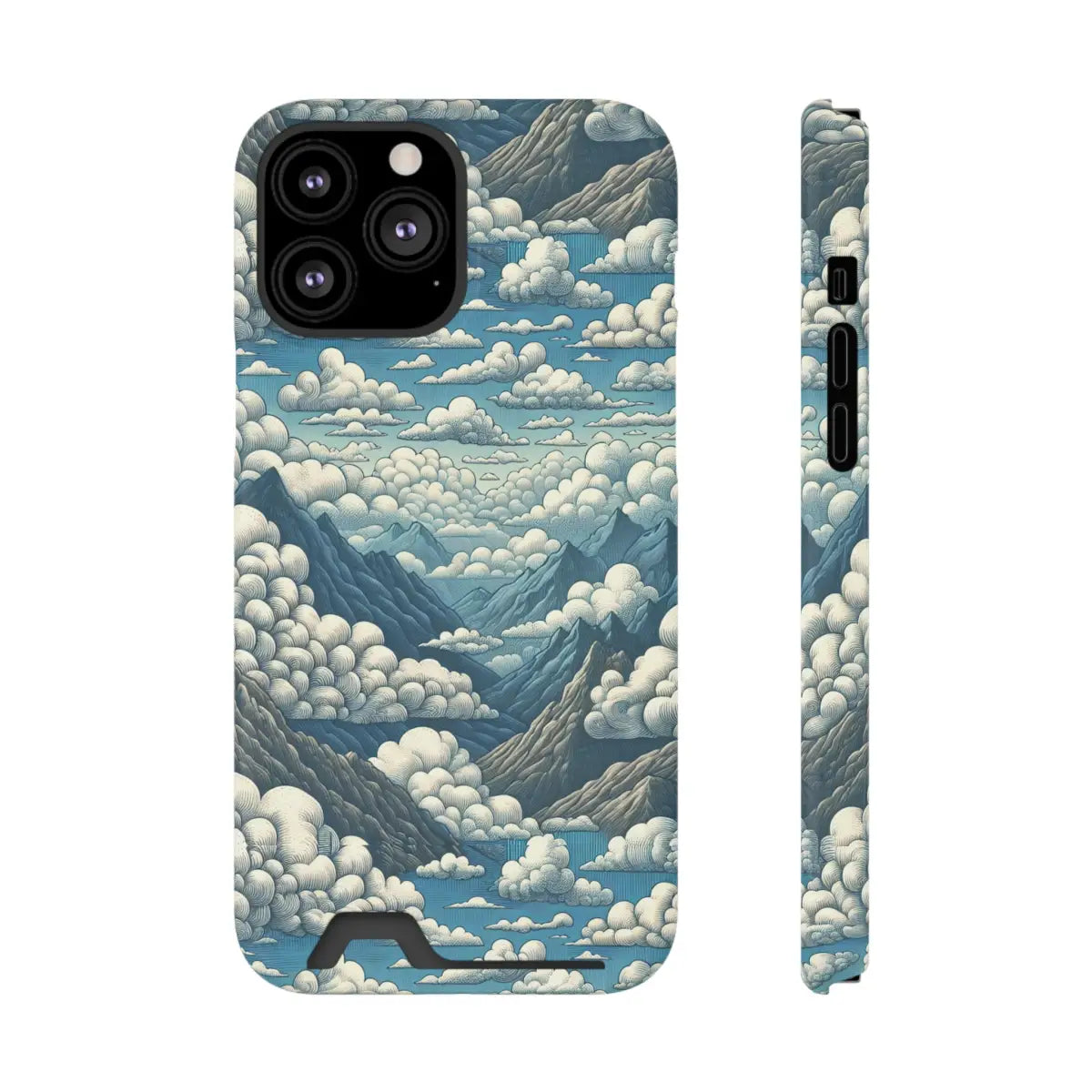 Nature-Inspired Phone Case with Card Holder - Clouds & Mountains Design - Gifts for pilots - Aviation apparel