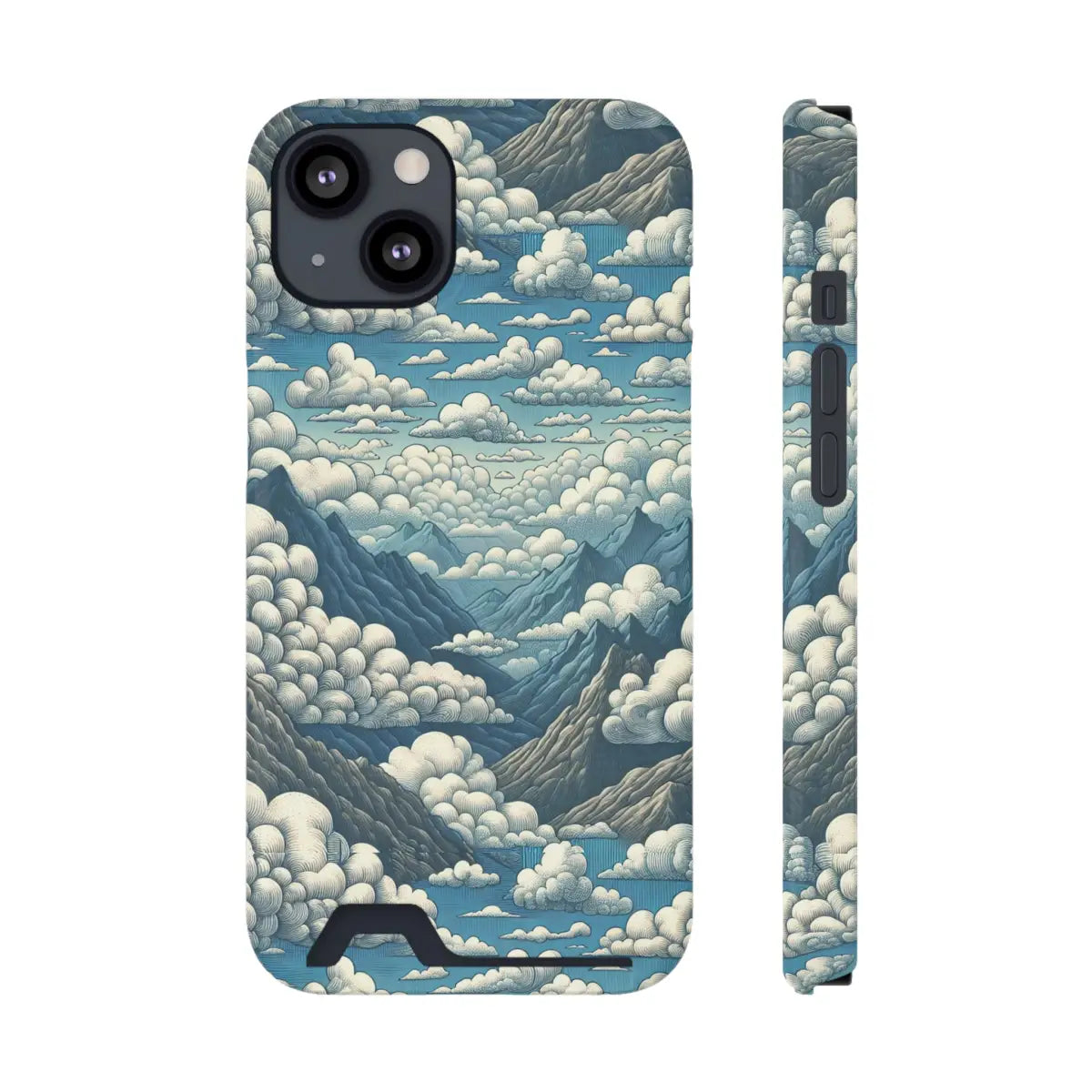 Nature-Inspired Phone Case with Card Holder - Clouds & Mountains Design - Gifts for pilots - Aviation apparel
