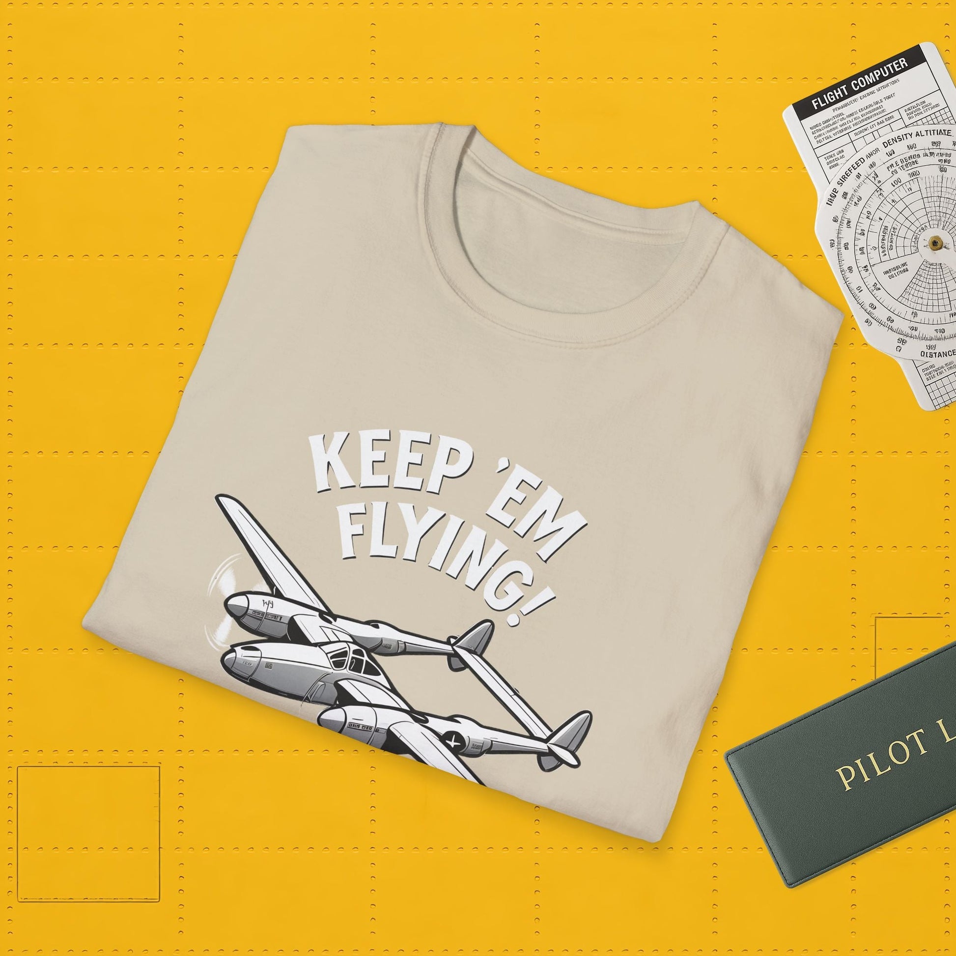 P-38 Premium T-Shirt – “Keep ’Em Flying!” WWII Twin-Boom Fighter Graphic Tee - Pilot gifts - warbird t-shirt