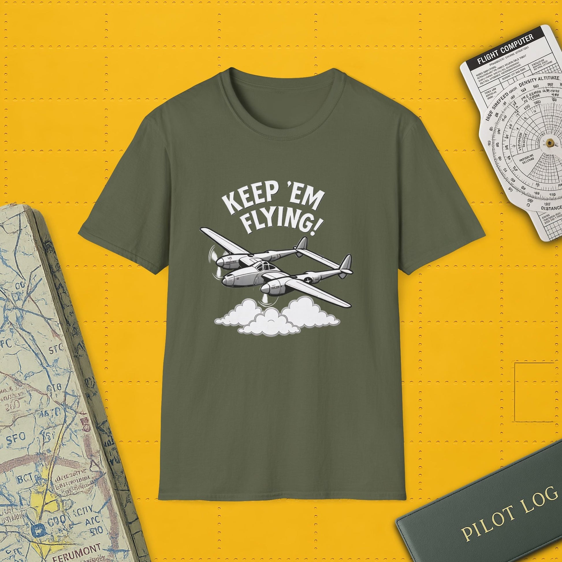 P-38 Premium T-Shirt – “Keep ’Em Flying!” WWII Twin-Boom Fighter Graphic Tee - Pilot gifts - warbird t-shirt