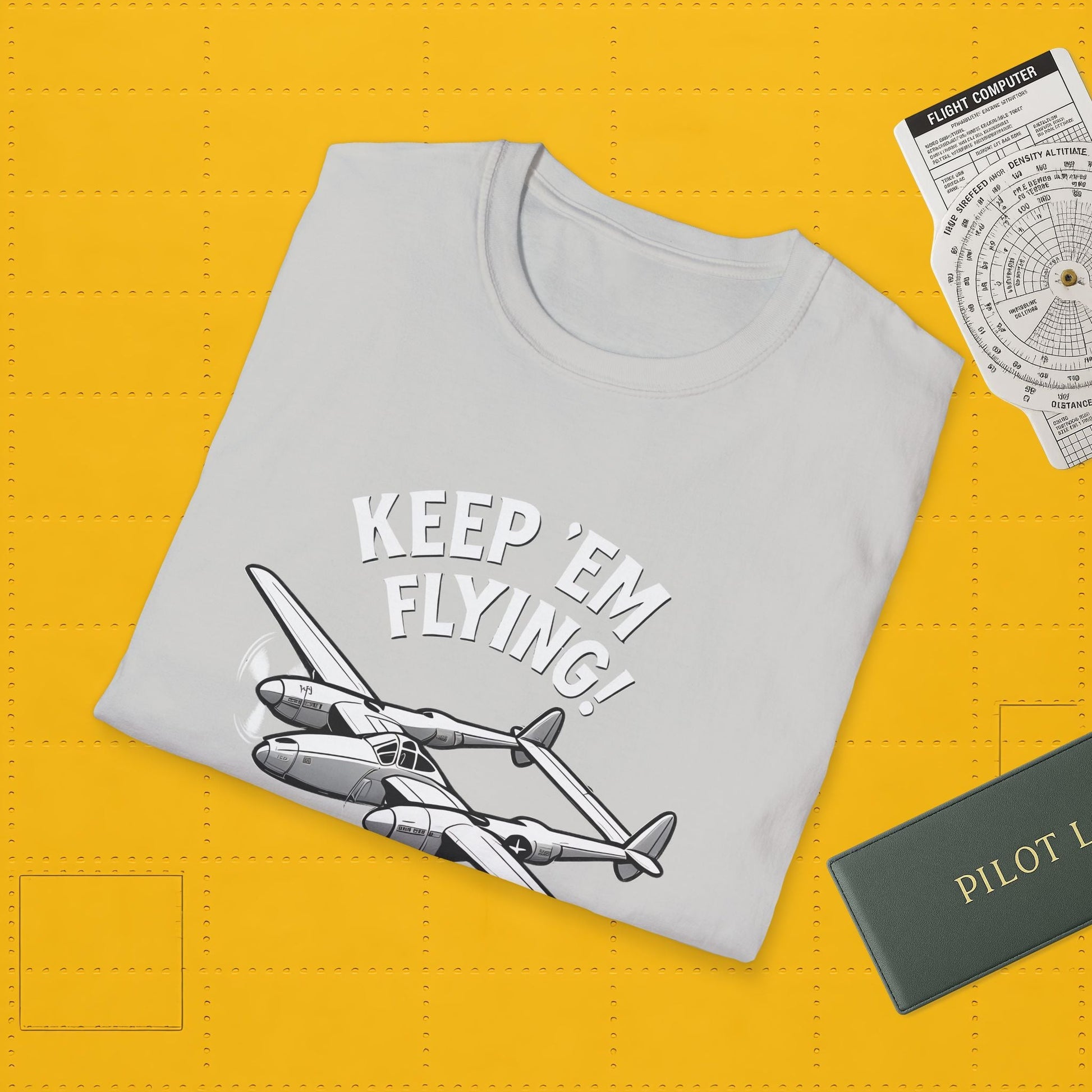 P-38 Premium T-Shirt – “Keep ’Em Flying!” WWII Twin-Boom Fighter Graphic Tee - Pilot gifts - warbird t-shirt
