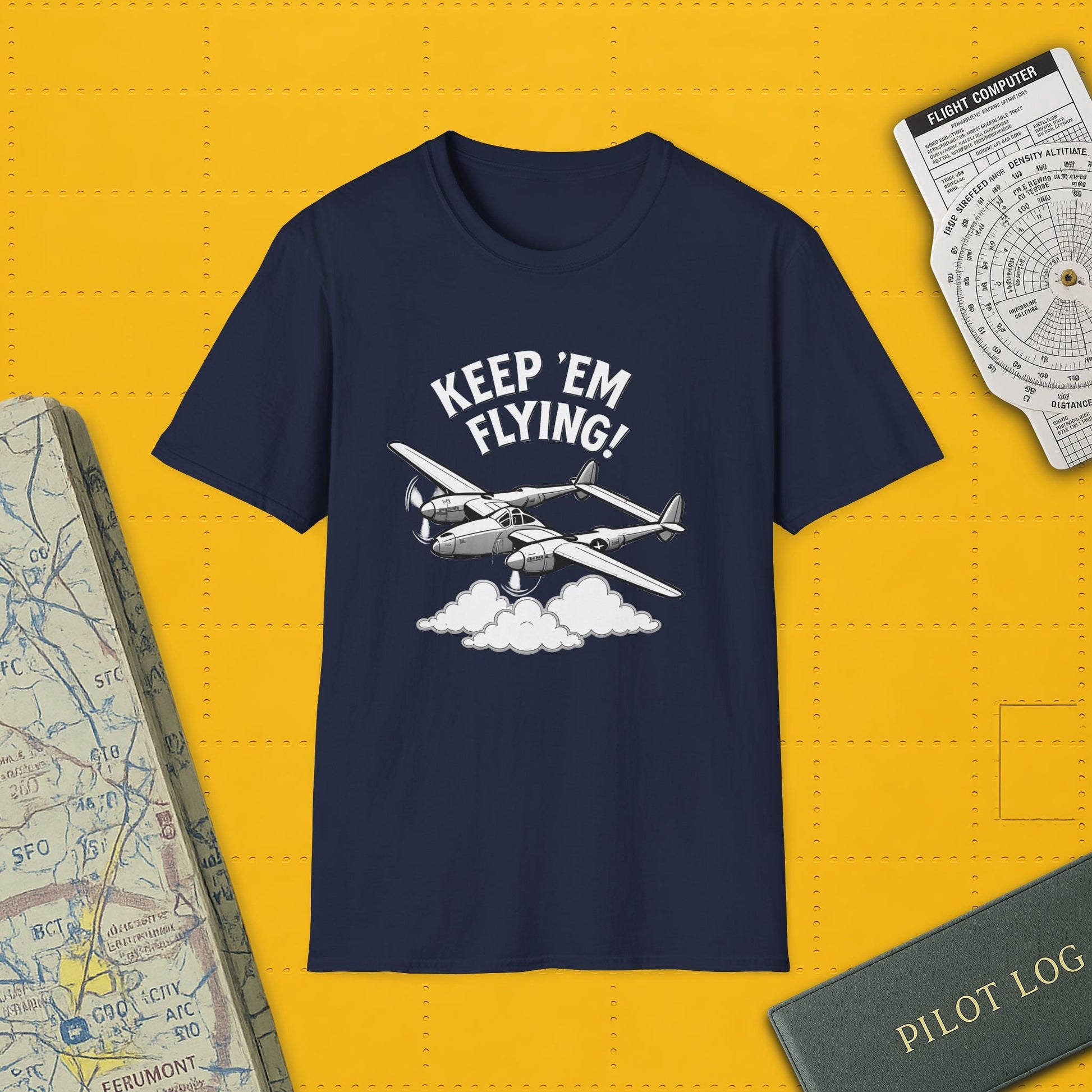 P-38 Premium T-Shirt – “Keep ’Em Flying!” WWII Twin-Boom Fighter Graphic Tee - Pilot gifts - warbird t-shirt