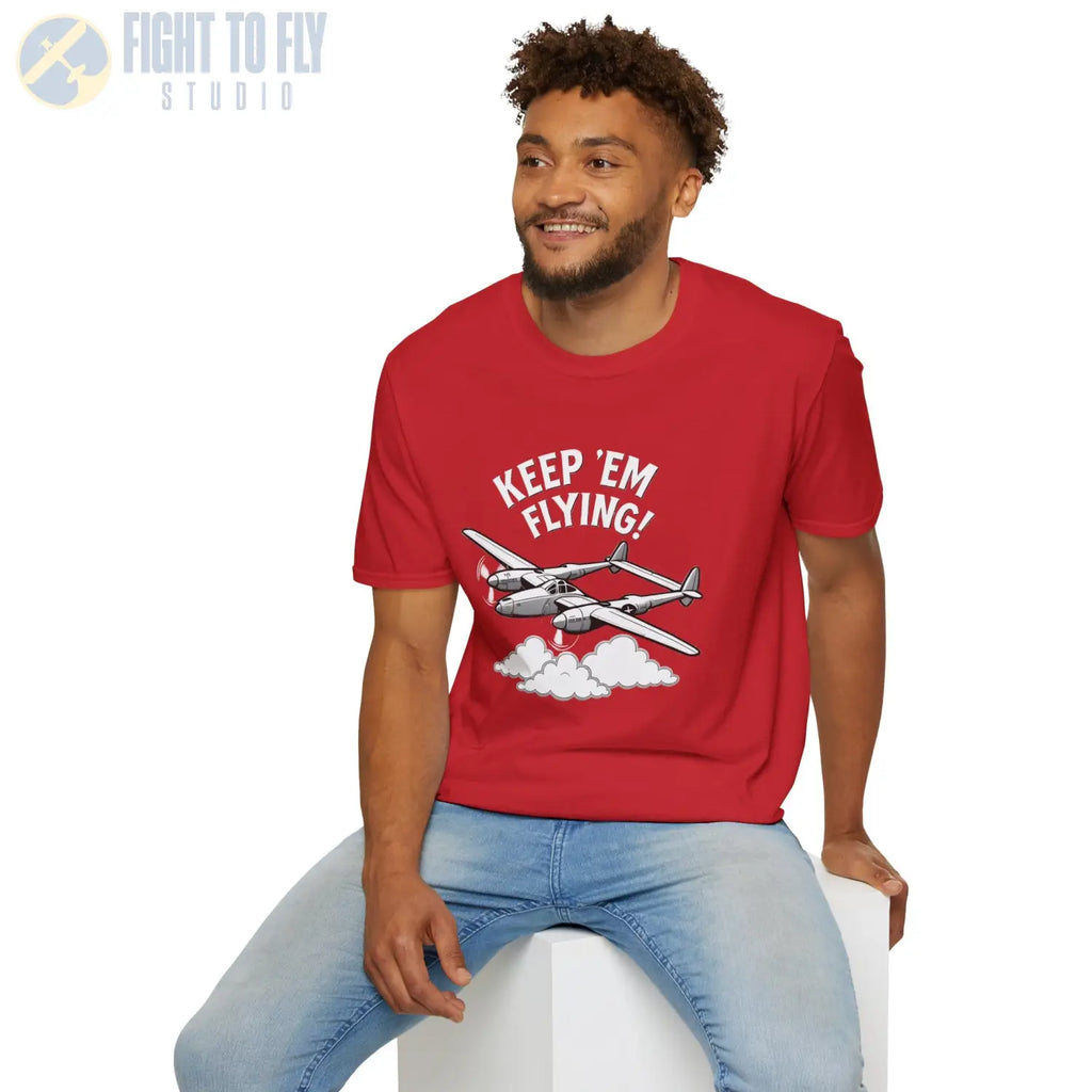 P-38 “Keep ’Em Flying!” - T-Shirt - Pilot gifts - WWII warbird t-shirt