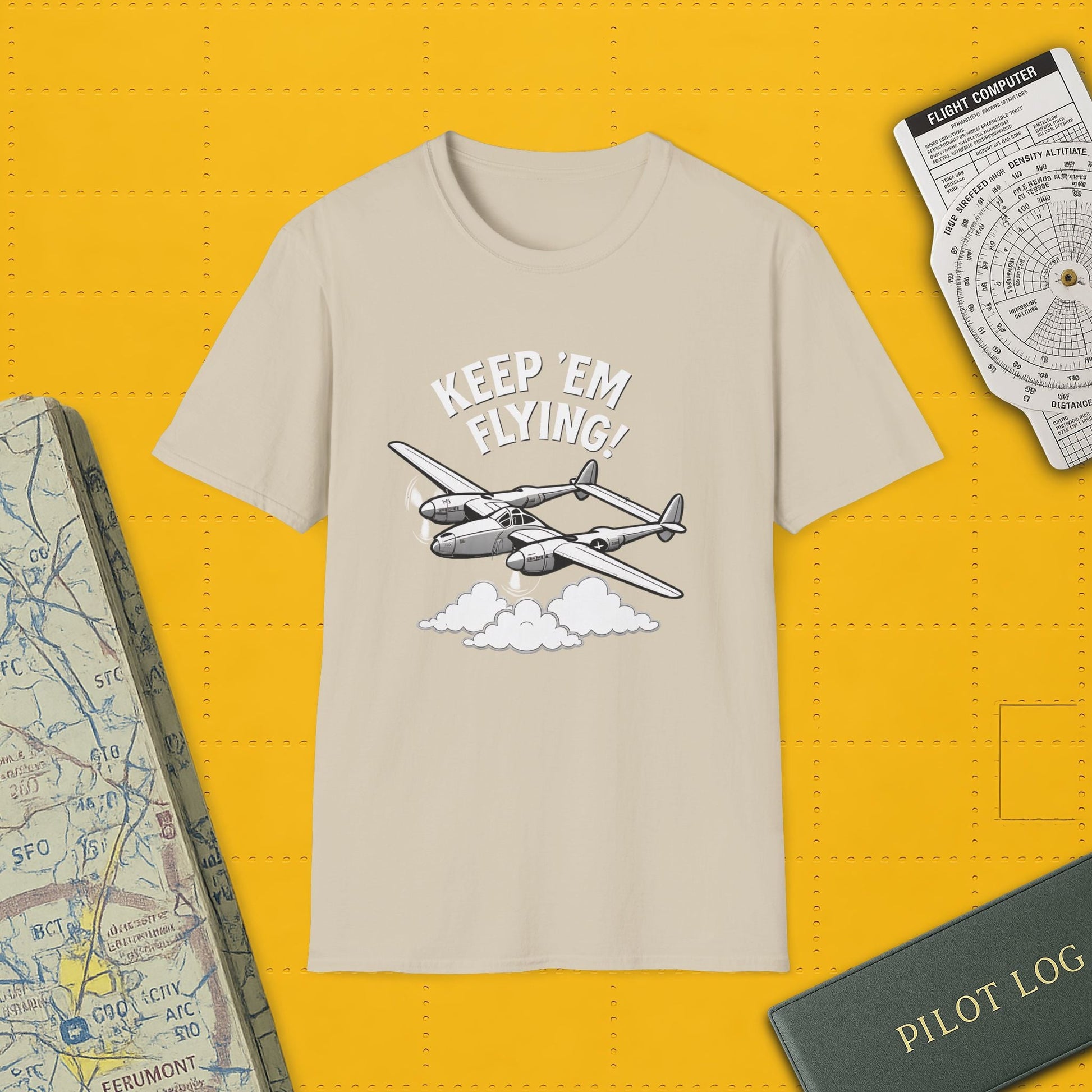 P-38 Premium T-Shirt – “Keep ’Em Flying!” WWII Twin-Boom Fighter Graphic Tee - Pilot gifts - warbird t-shirt