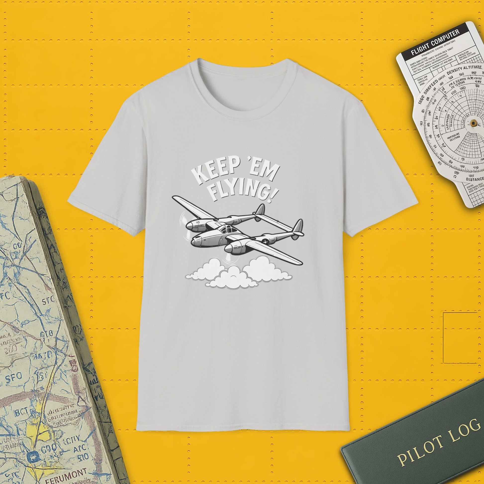 P-38 Premium T-Shirt – “Keep ’Em Flying!” WWII Twin-Boom Fighter Graphic Tee - Pilot gifts - warbird t-shirt