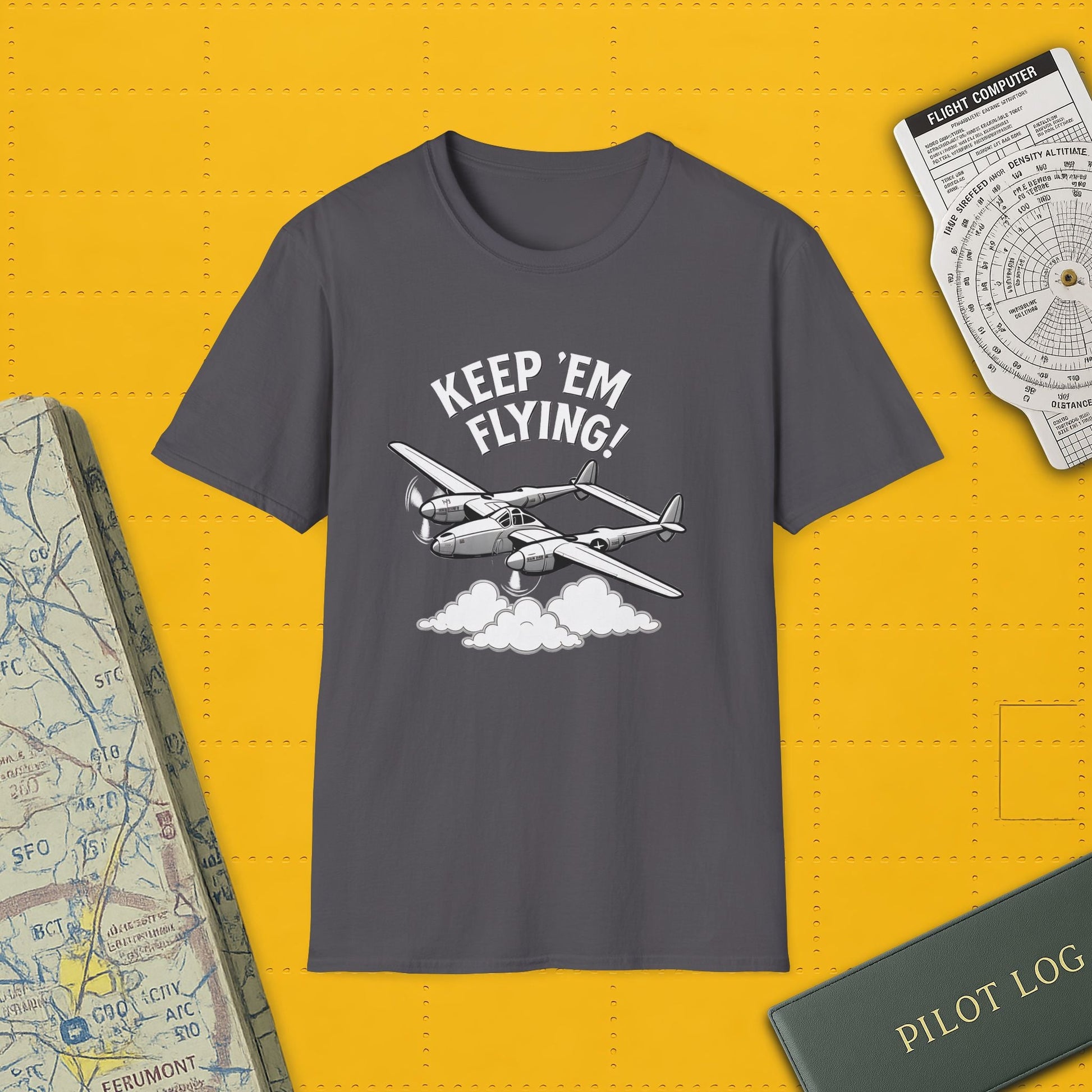 P-38 Premium T-Shirt – “Keep ’Em Flying!” WWII Twin-Boom Fighter Graphic Tee - Pilot gifts - warbird t-shirt