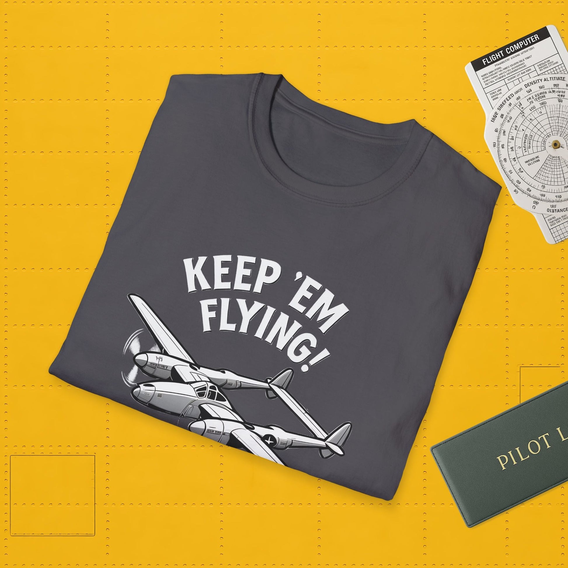 P-38 Premium T-Shirt – “Keep ’Em Flying!” WWII Twin-Boom Fighter Graphic Tee - Pilot gifts - warbird t-shirt