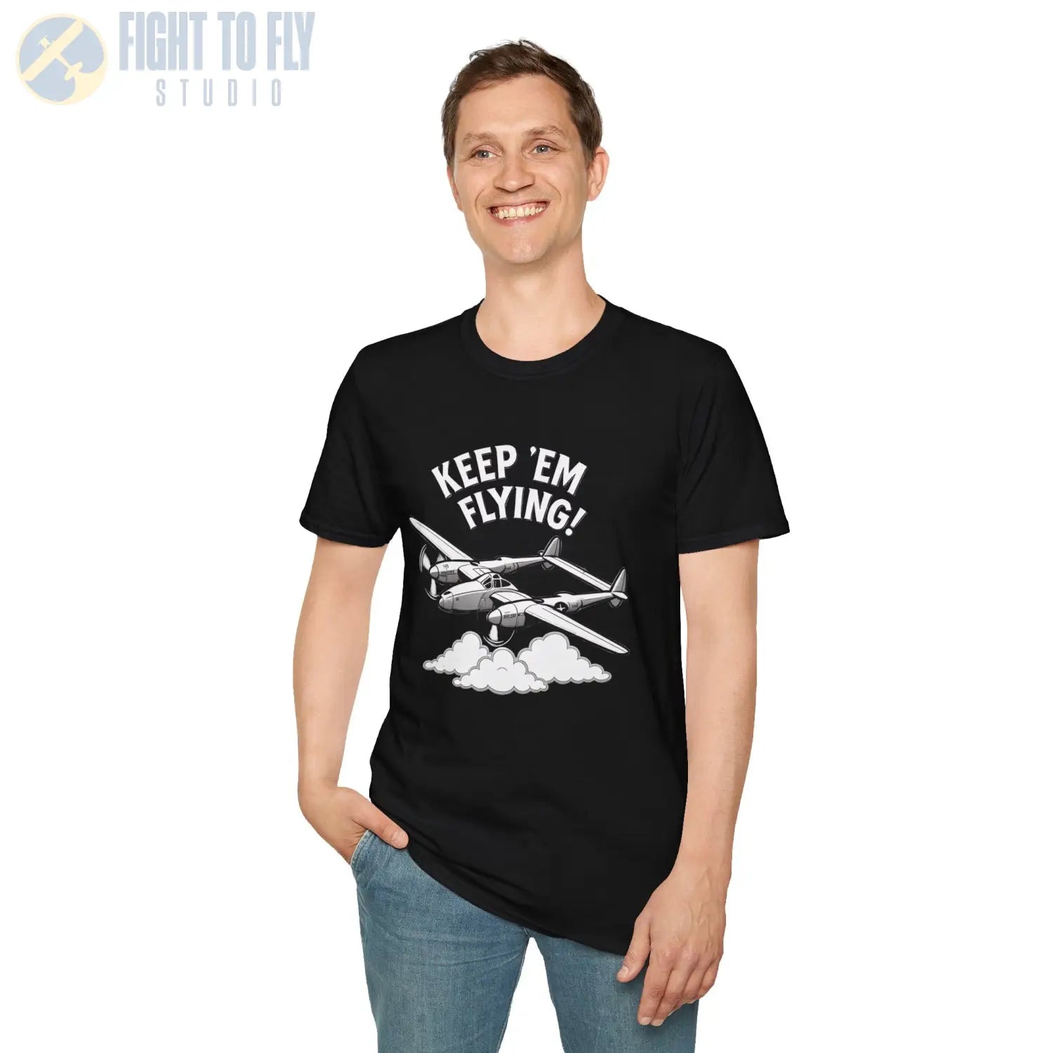 P-38 “Keep ’Em Flying!” - T-Shirt - Pilot gifts - WWII warbird t-shirt