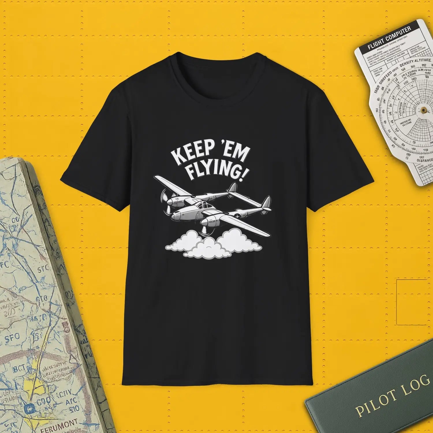 P-38 “Keep ’Em Flying!” - T-Shirt - Pilot gifts - WWII warbird t-shirt