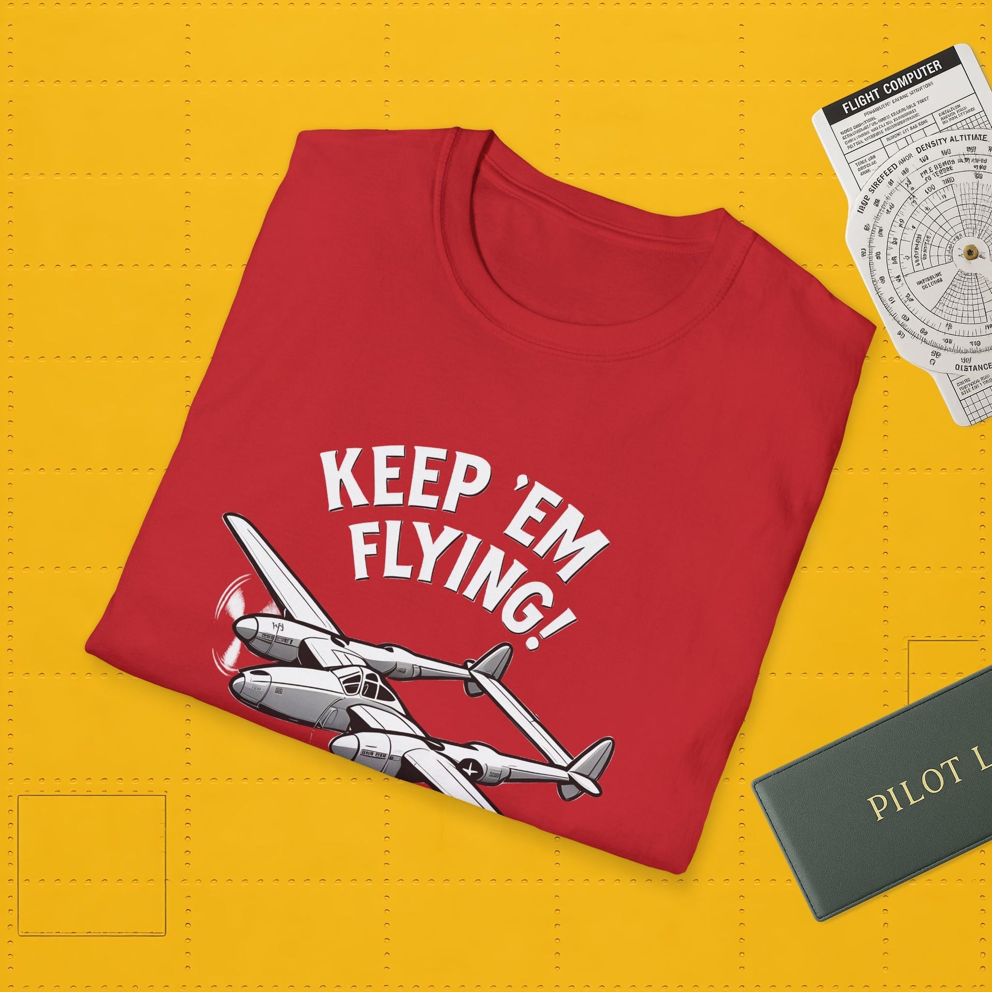 P-38 Premium T-Shirt – “Keep ’Em Flying!” WWII Twin-Boom Fighter Graphic Tee - Pilot gifts - warbird t-shirt