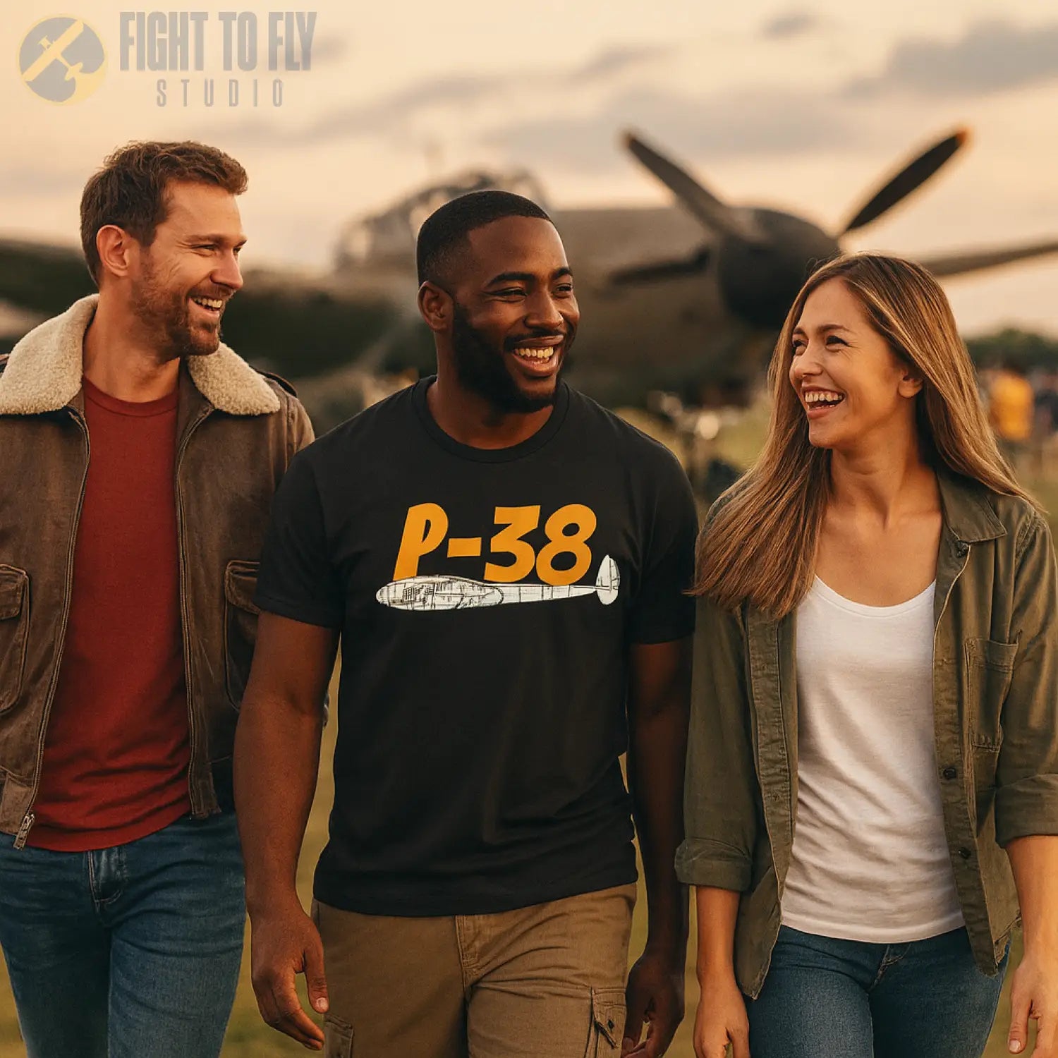 P-38 Lightning Side Profile T-Shirt - Pilot gifts - WWII warbird t-shirt