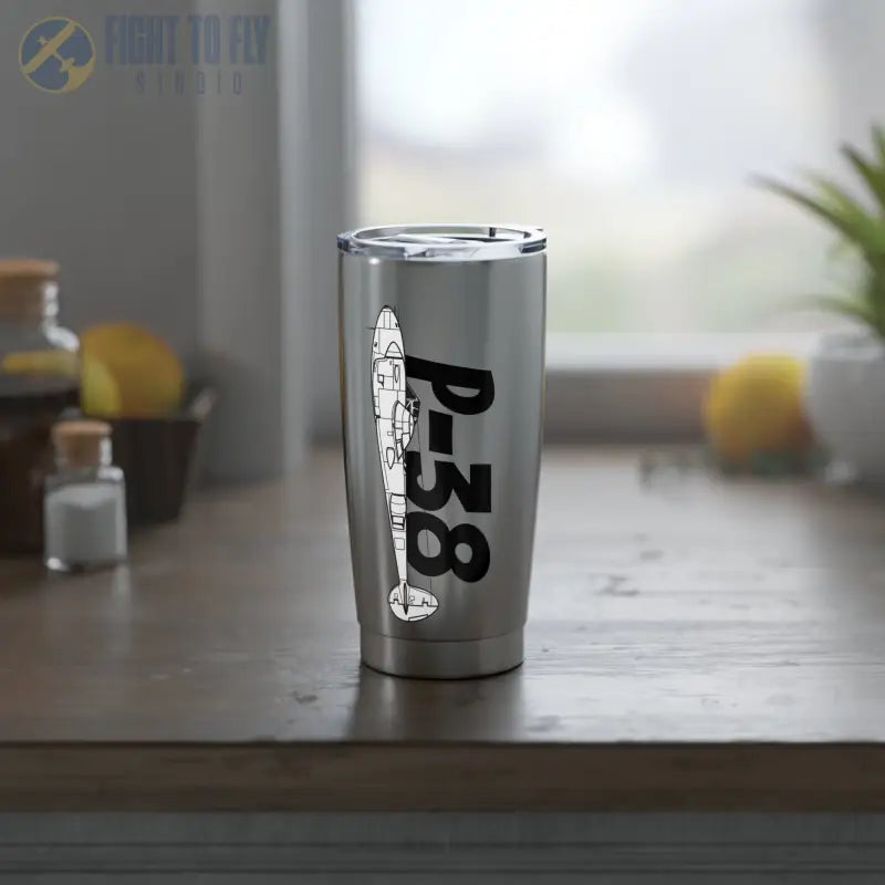 P-38 Tumbler – Twin Boom WWII Fighter Artwork - Mug - Pilot gifts - warbird t-shirt