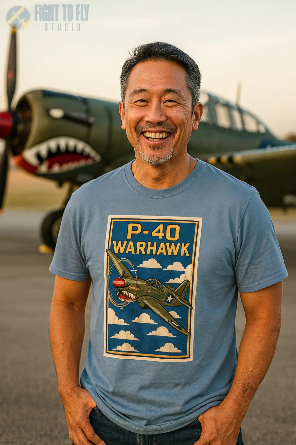 P-40 Premium Full Graphic T-Shirt - Pilot gifts - WWII warbird t-shirt
