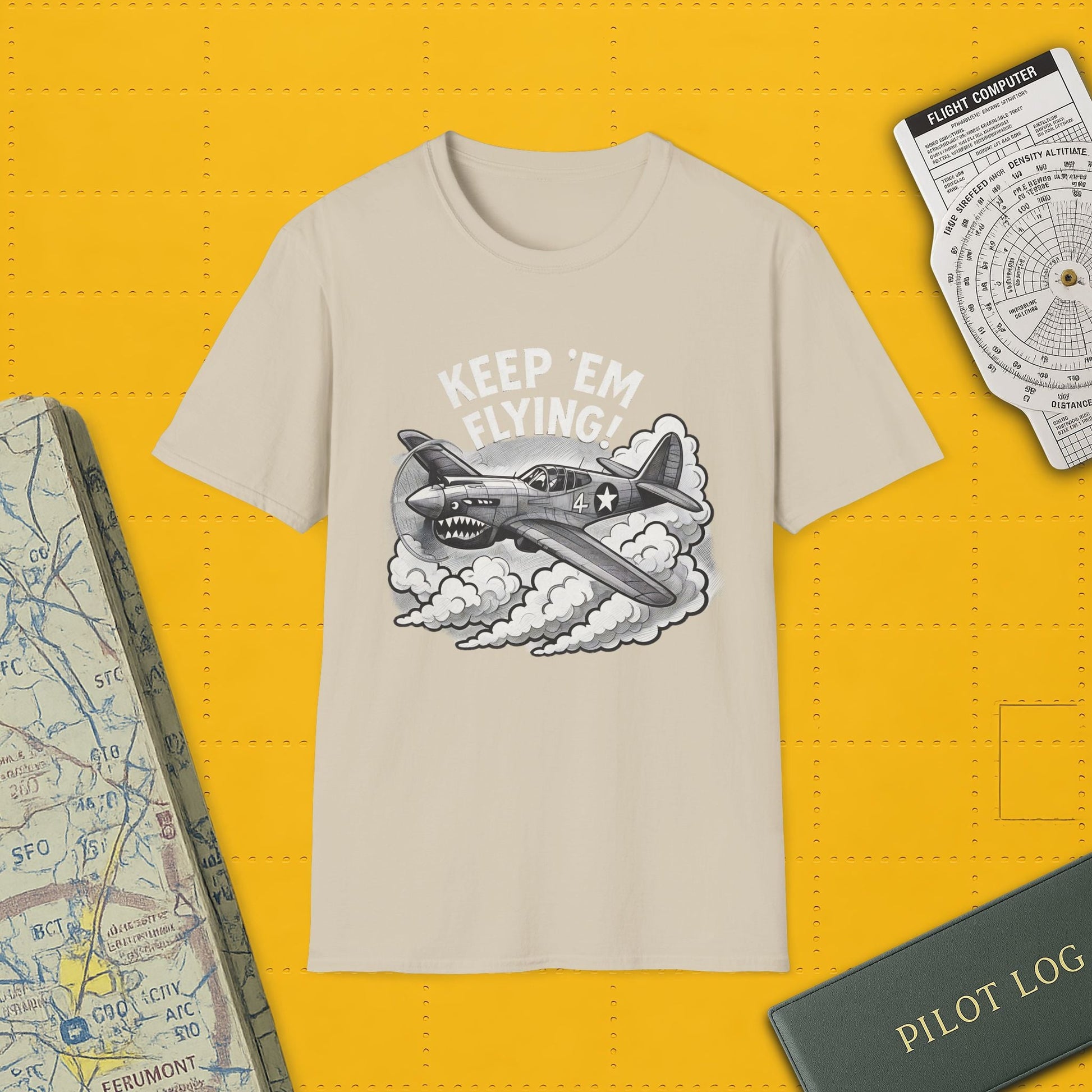 P-40 Premium T-Shirt – “Keep ’Em Flying!” WWII Shark-Mouth Fighter Tee - Pilot gifts - warbird t-shirt