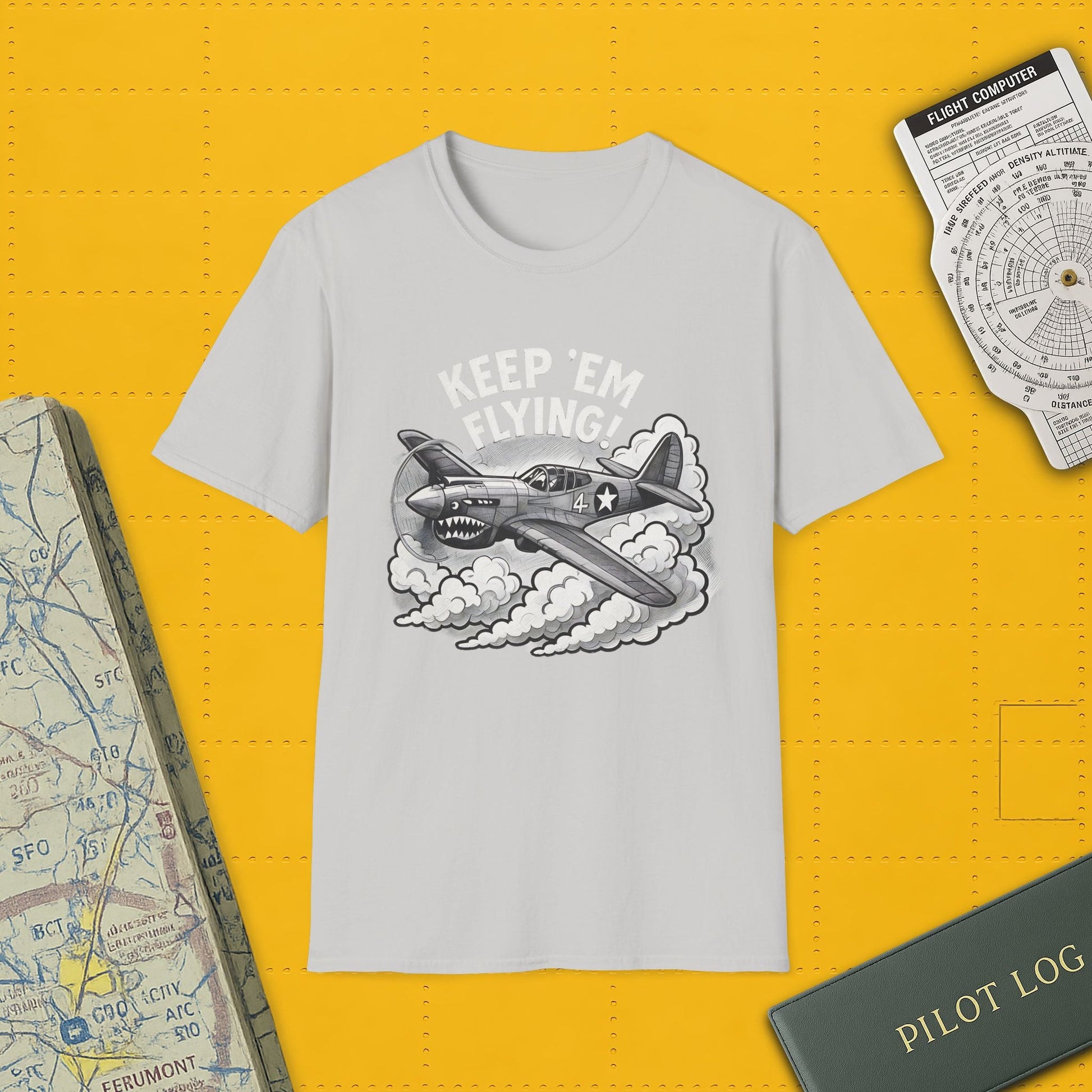 P-40 Premium T-Shirt – “Keep ’Em Flying!” WWII Shark-Mouth Fighter Tee - Pilot gifts - warbird t-shirt