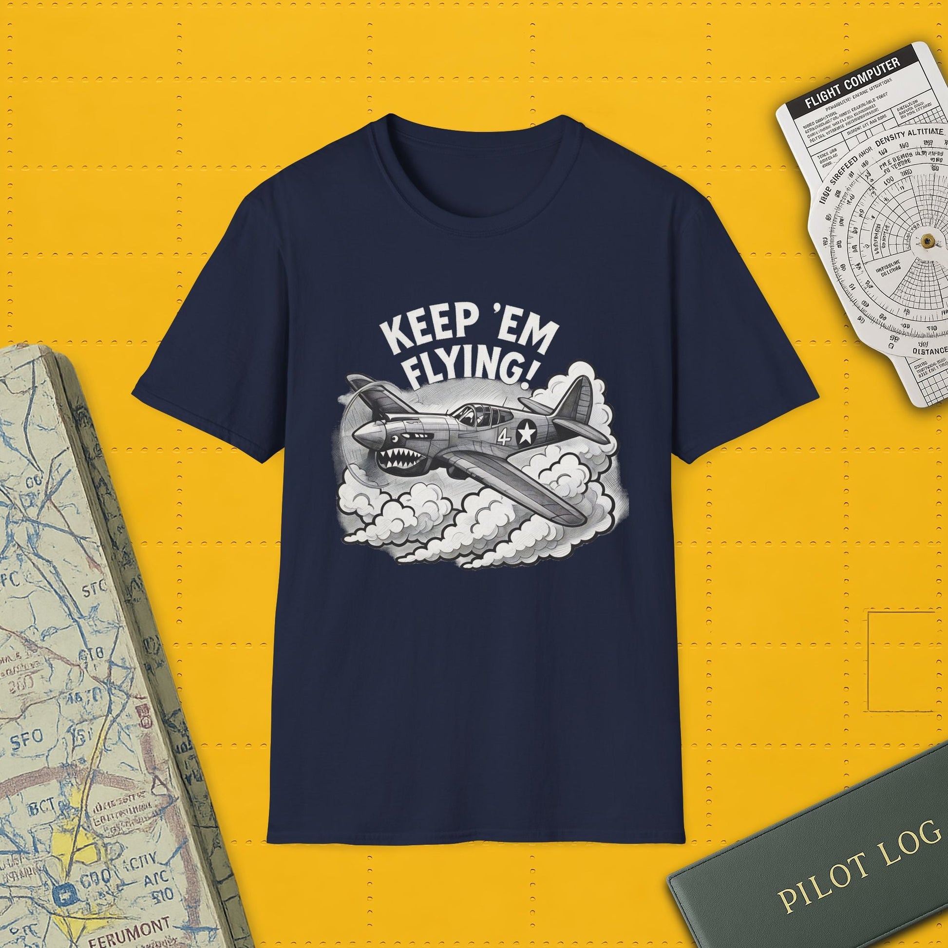 P-40 Premium T-Shirt – “Keep ’Em Flying!” WWII Shark-Mouth Fighter Tee - Pilot gifts - warbird t-shirt
