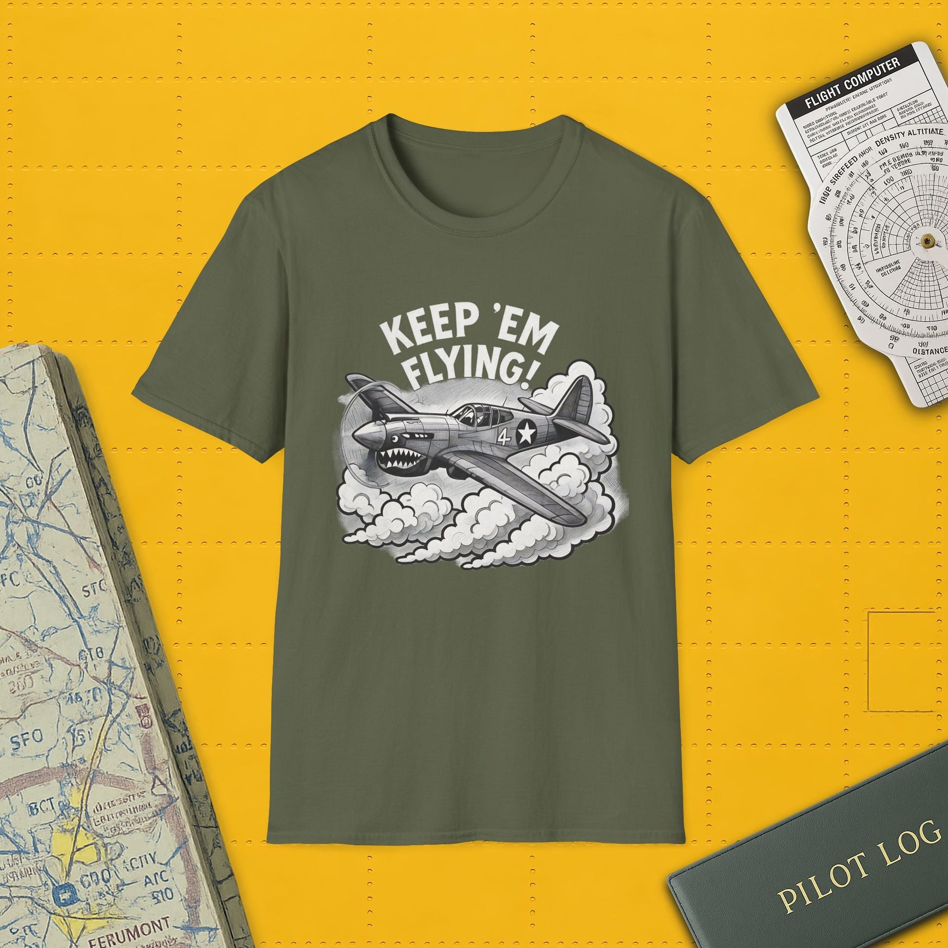 P-40 Premium T-Shirt – “Keep ’Em Flying!” WWII Shark-Mouth Fighter Tee - Pilot gifts - warbird t-shirt