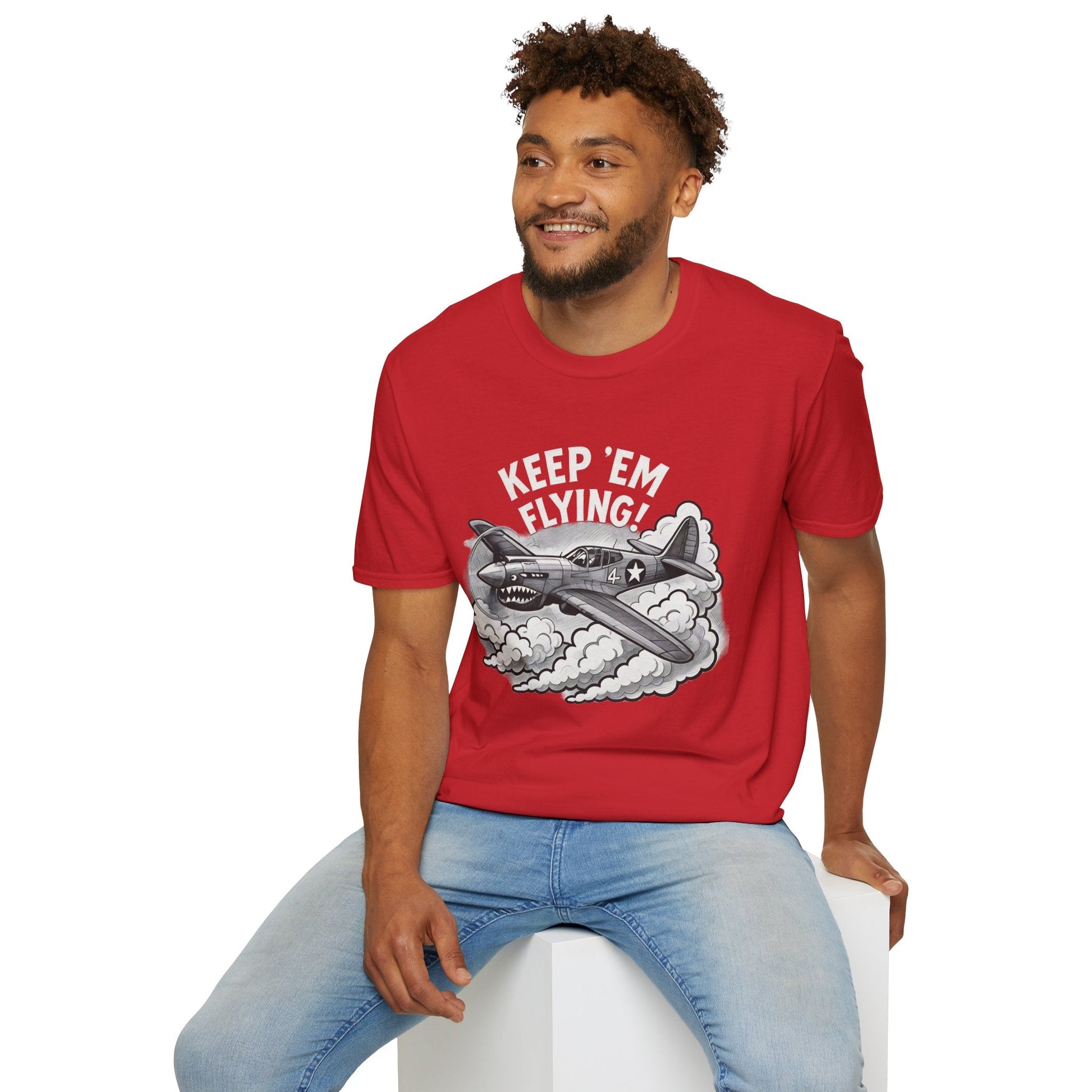 P-40 Premium T-Shirt – “Keep ’Em Flying!” WWII Shark-Mouth Fighter Tee - Pilot gifts - warbird t-shirt