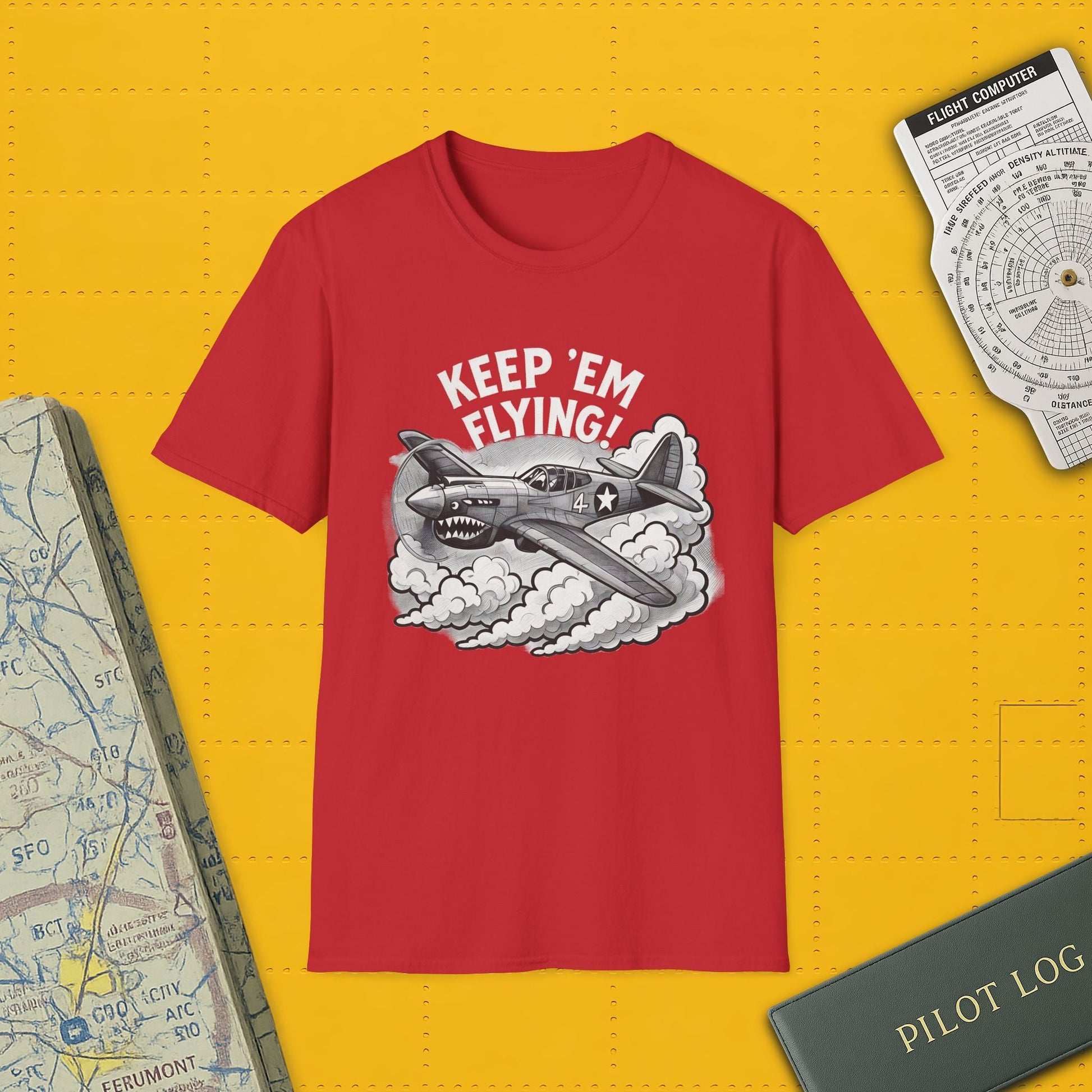 P-40 Premium T-Shirt – “Keep ’Em Flying!” WWII Shark-Mouth Fighter Tee - Pilot gifts - warbird t-shirt