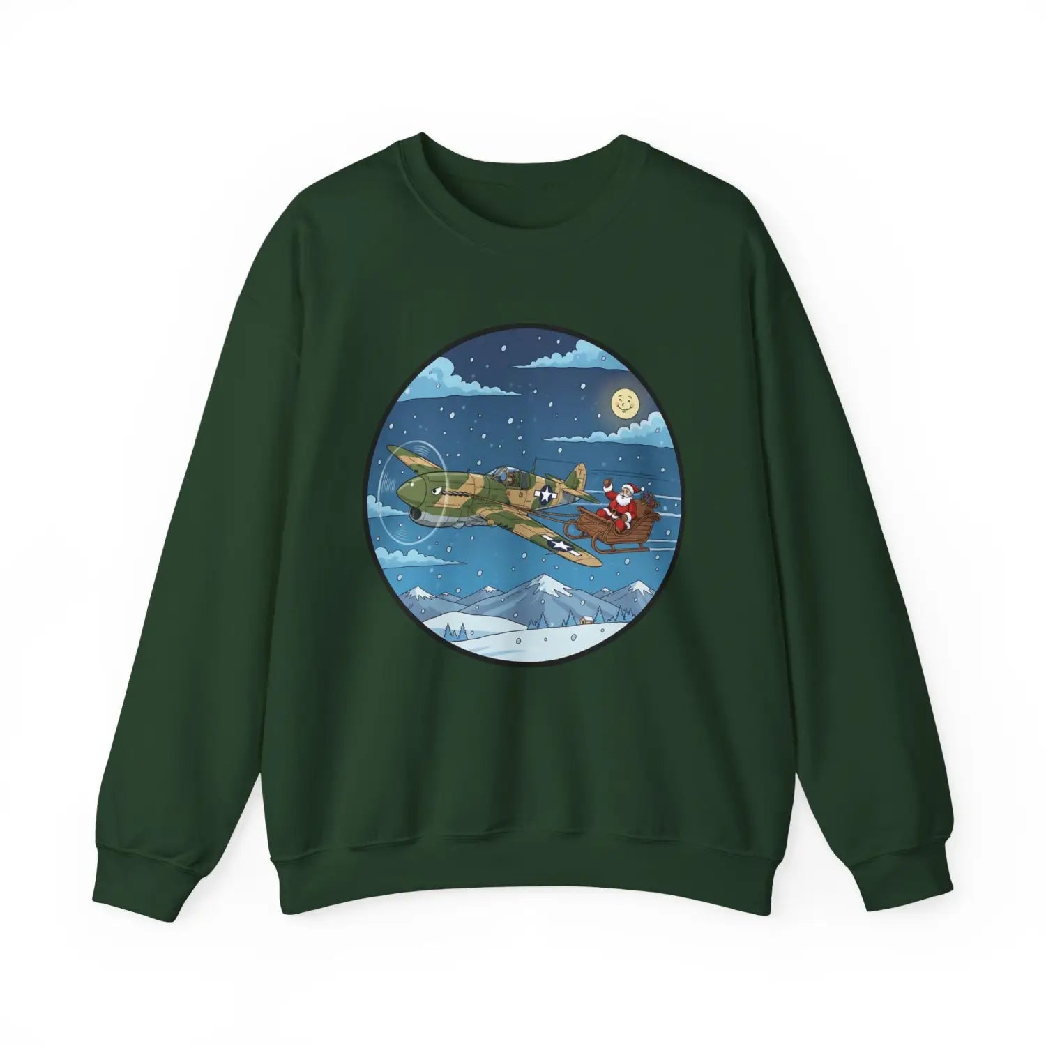 P-40 Pulling Santa’s Sleigh – Holiday Sweater - Sweatshirt - Pilot gifts - WWII warbird t-shirt