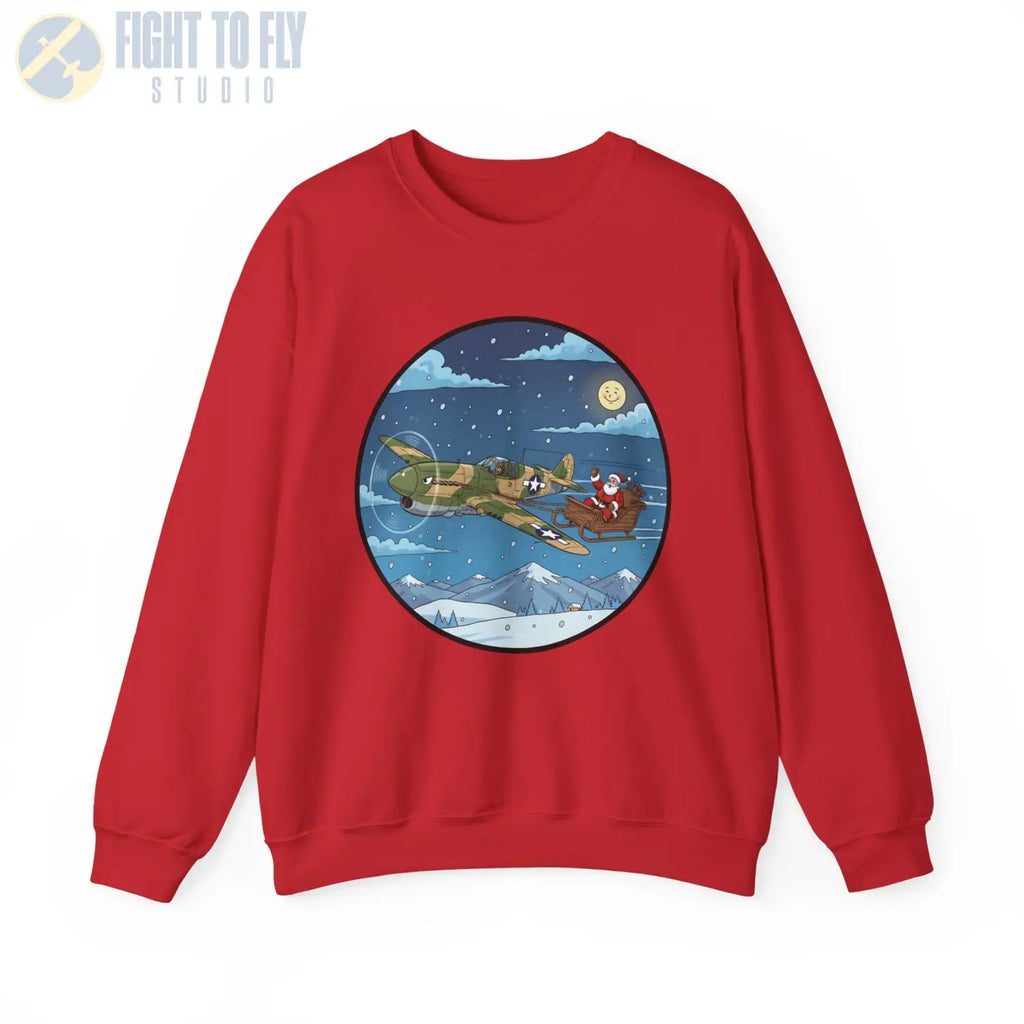 P-40 Pulling Santa’s Sleigh – Holiday Sweater - Sweatshirt - Pilot gifts - WWII warbird t-shirt