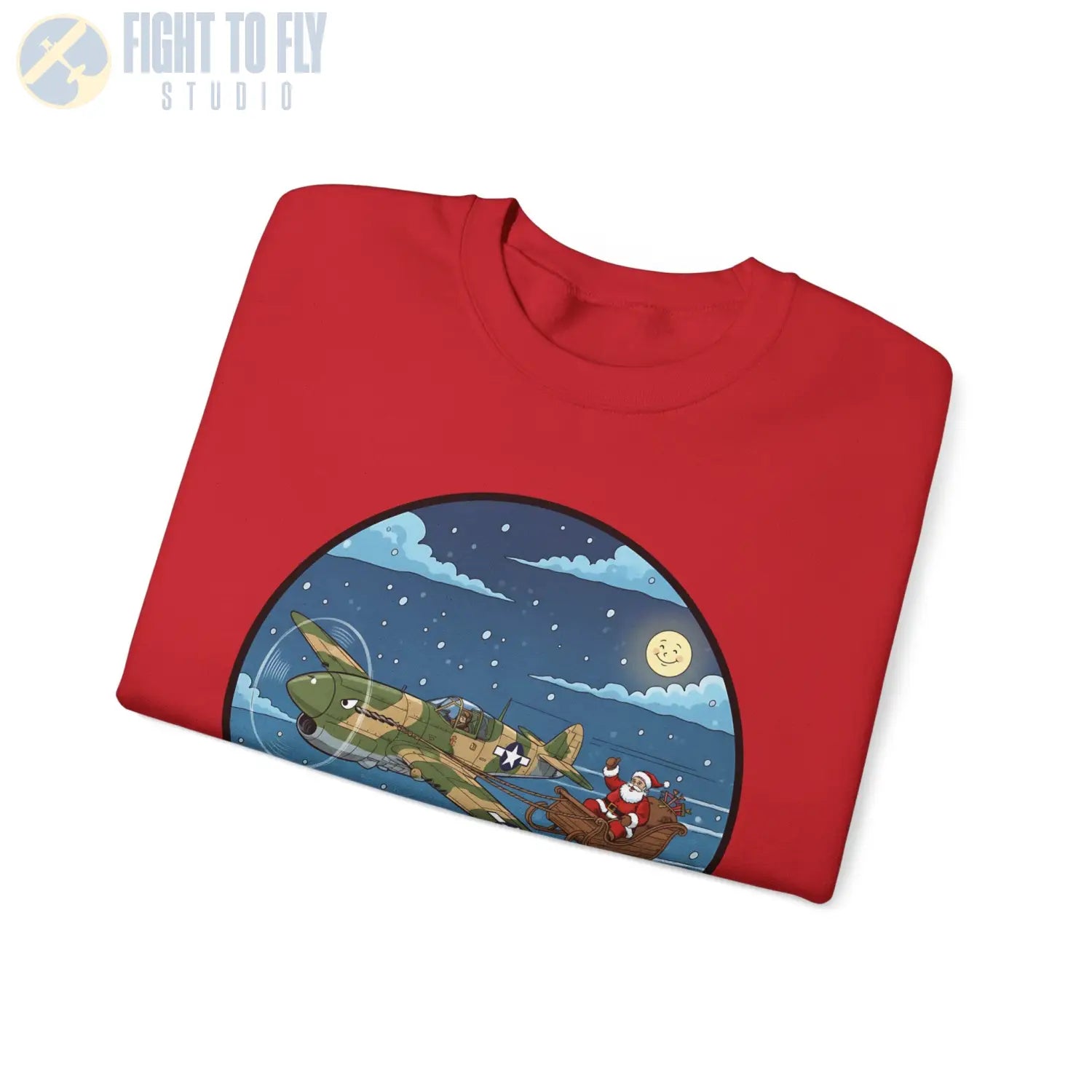 P-40 Pulling Santa’s Sleigh – Holiday Sweater - Sweatshirt - Pilot gifts - WWII warbird t-shirt