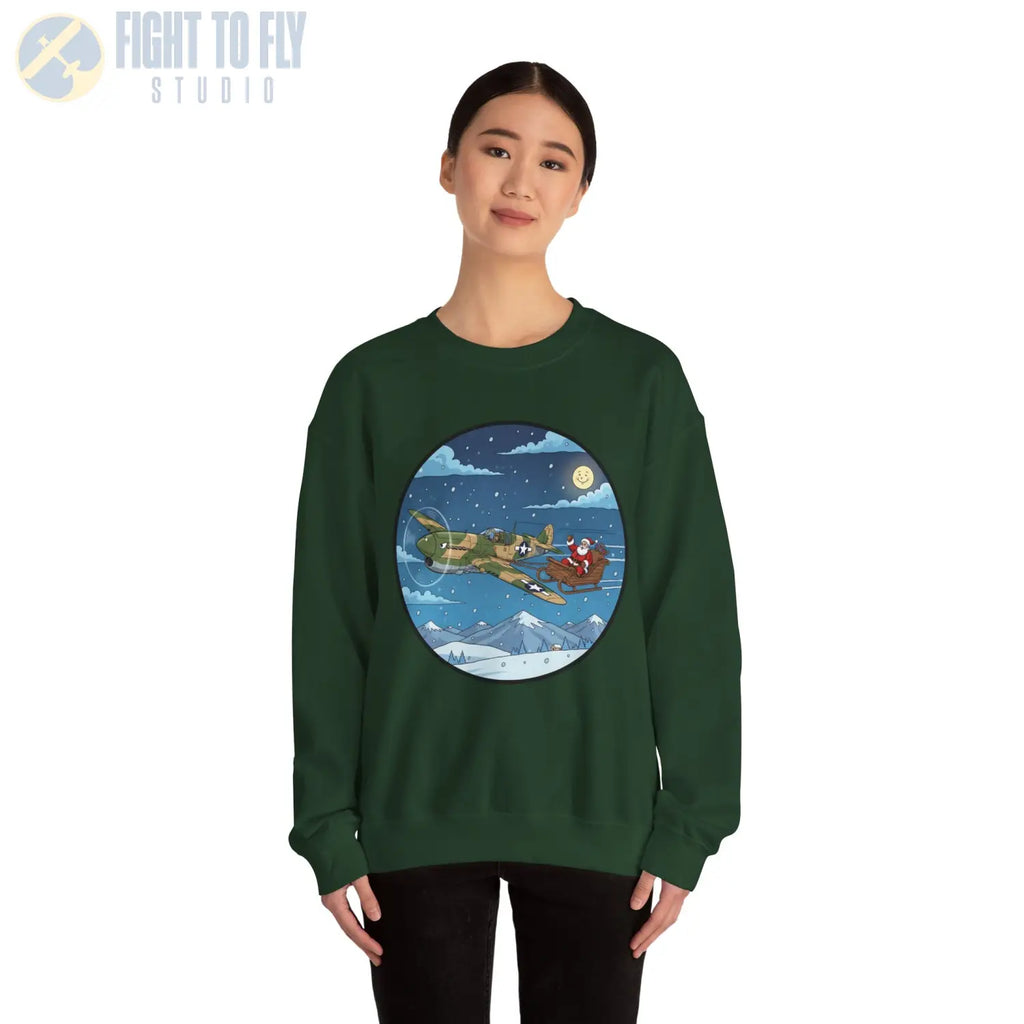P-40 Pulling Santa’s Sleigh – Holiday Sweater - Sweatshirt - Pilot gifts - WWII warbird t-shirt
