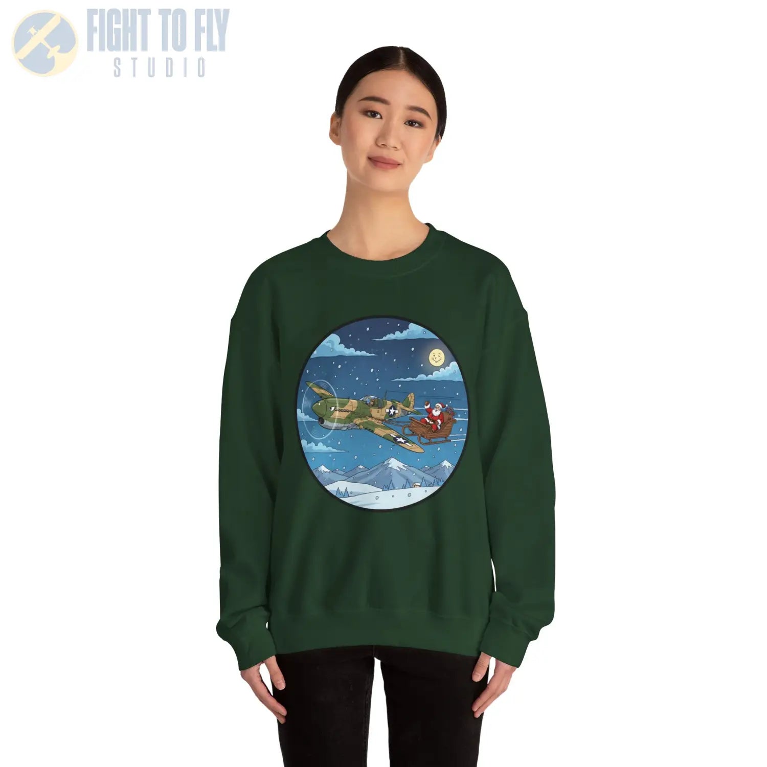 P-40 Pulling Santa’s Sleigh – Holiday Sweater - Sweatshirt - Pilot gifts - WWII warbird t-shirt