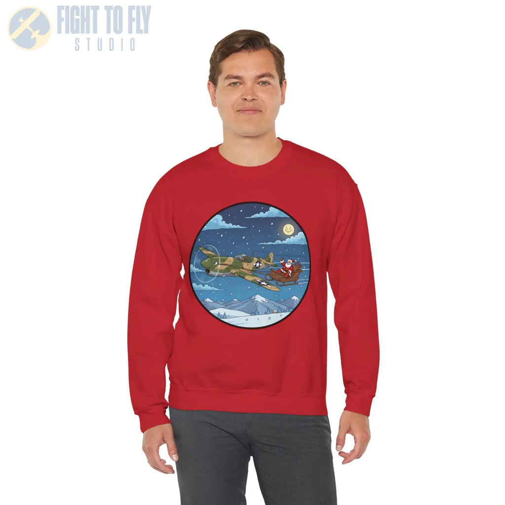 P-40 Pulling Santa’s Sleigh – Holiday Sweater - Sweatshirt - Pilot gifts - WWII warbird t-shirt