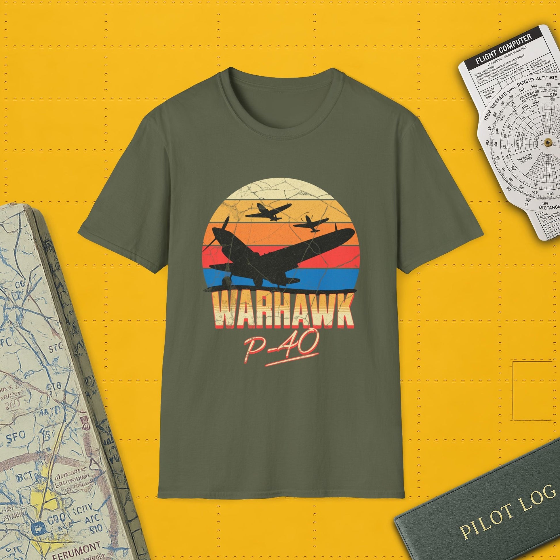 P-40 Warhawk Premium T-Shirt – WWII Fighter Full Graphic Aviation Tee - Pilot gifts - warbird t-shirt