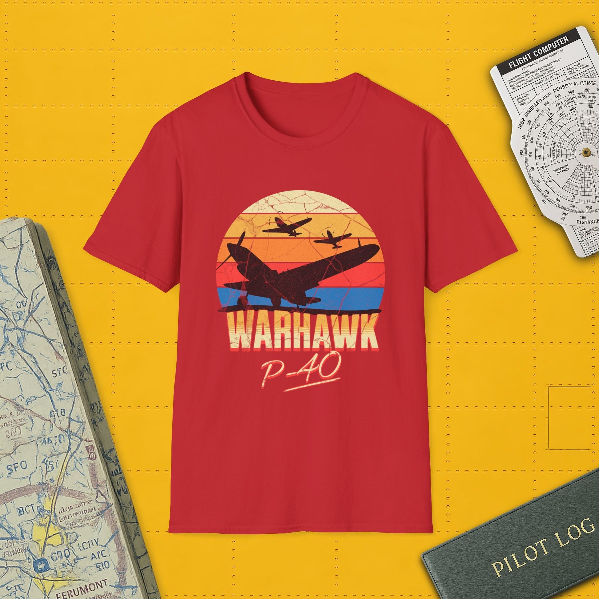 P-40 Warhawk Premium T-Shirt – WWII Fighter Full Graphic Aviation Tee - Pilot gifts - warbird t-shirt