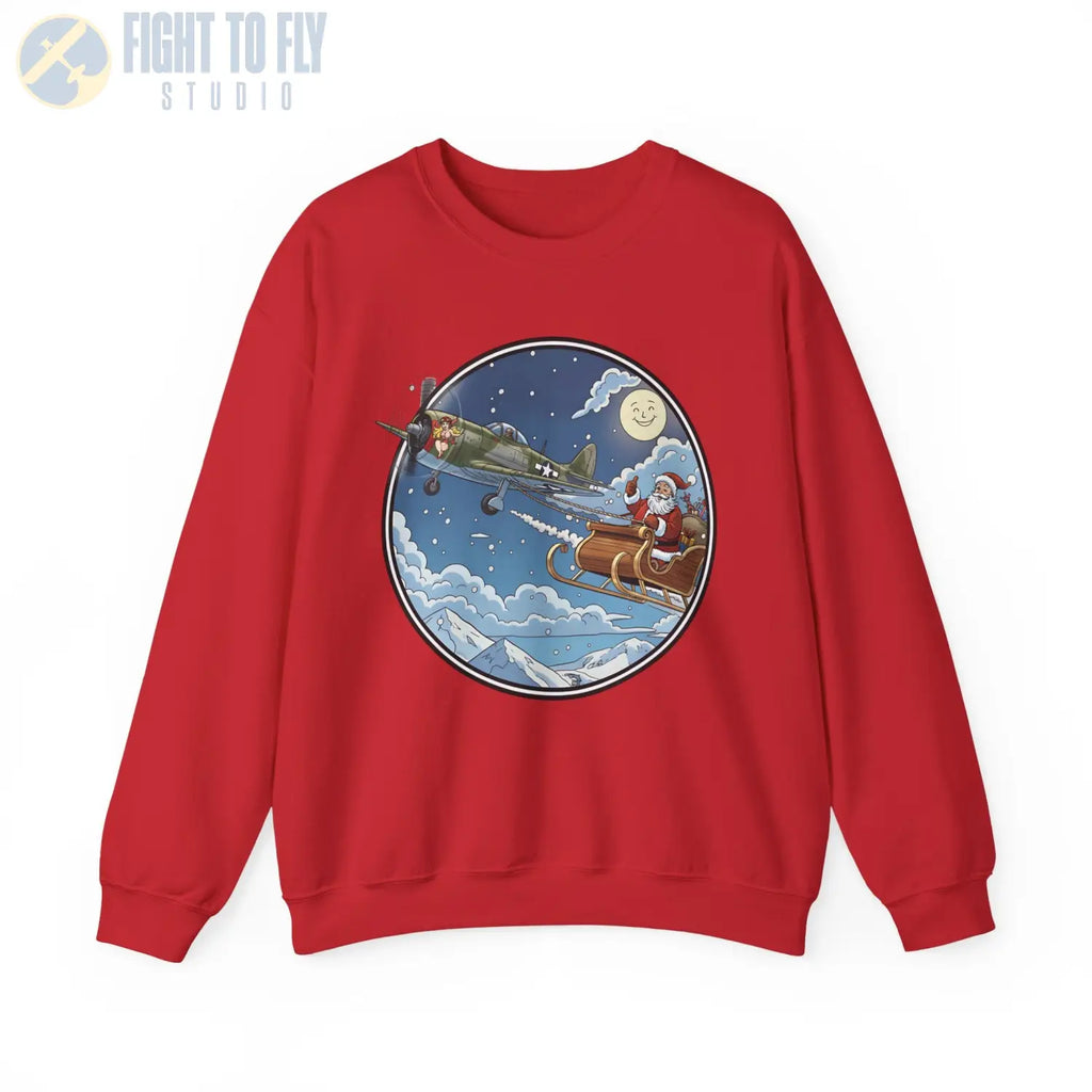 P-47 Pulling Santa’s Sleigh – Holiday Sweater - Sweatshirt - Pilot gifts - WWII warbird t-shirt