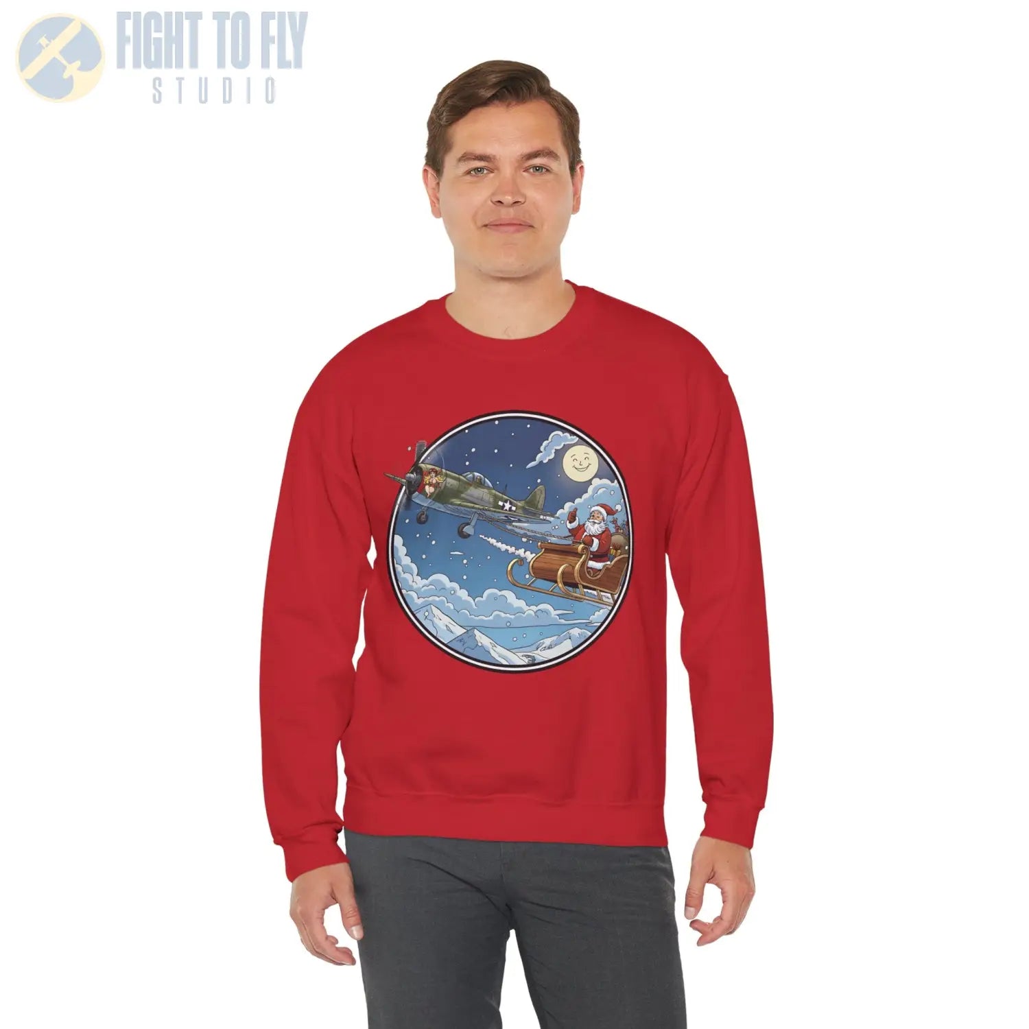 P-47 Pulling Santa’s Sleigh – Holiday Sweater - Sweatshirt - Pilot gifts - WWII warbird t-shirt