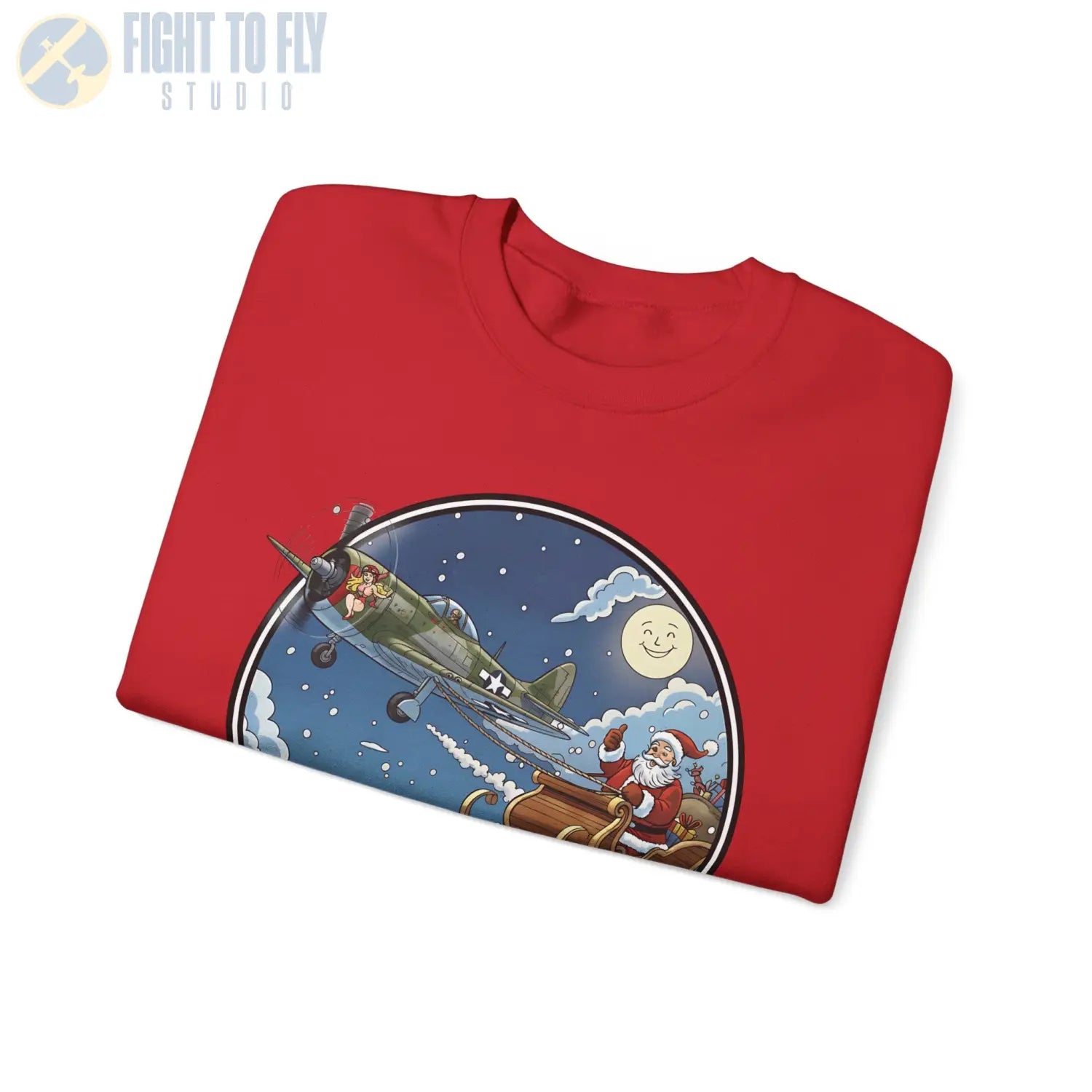 P-47 Pulling Santa’s Sleigh – Holiday Sweater - Sweatshirt - Pilot gifts - WWII warbird t-shirt