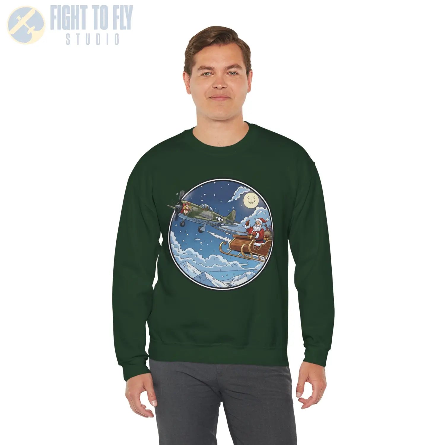 P-47 Pulling Santa’s Sleigh – Holiday Sweater - Sweatshirt - Pilot gifts - WWII warbird t-shirt