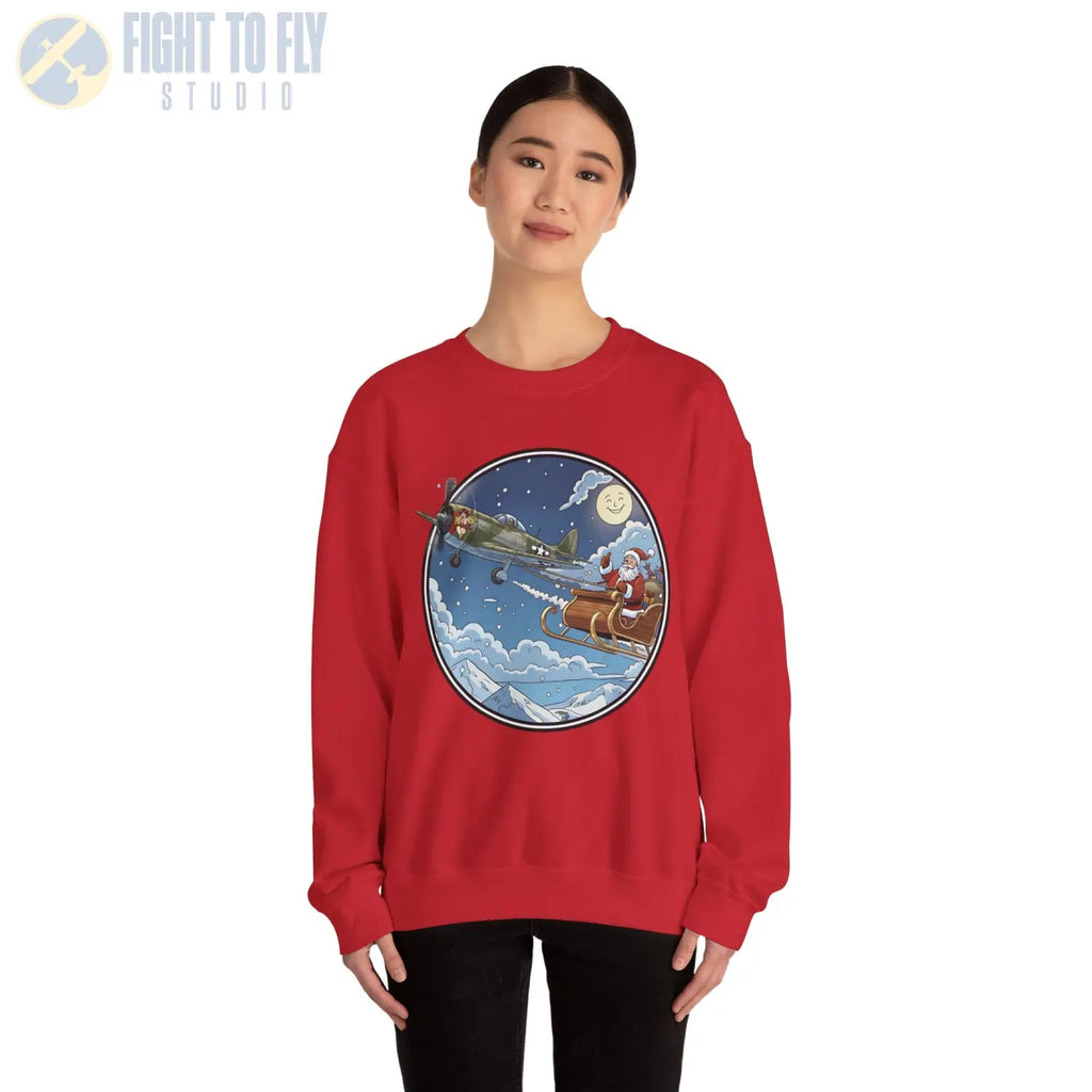 P-47 Pulling Santa’s Sleigh – Holiday Sweater - Sweatshirt - Pilot gifts - WWII warbird t-shirt