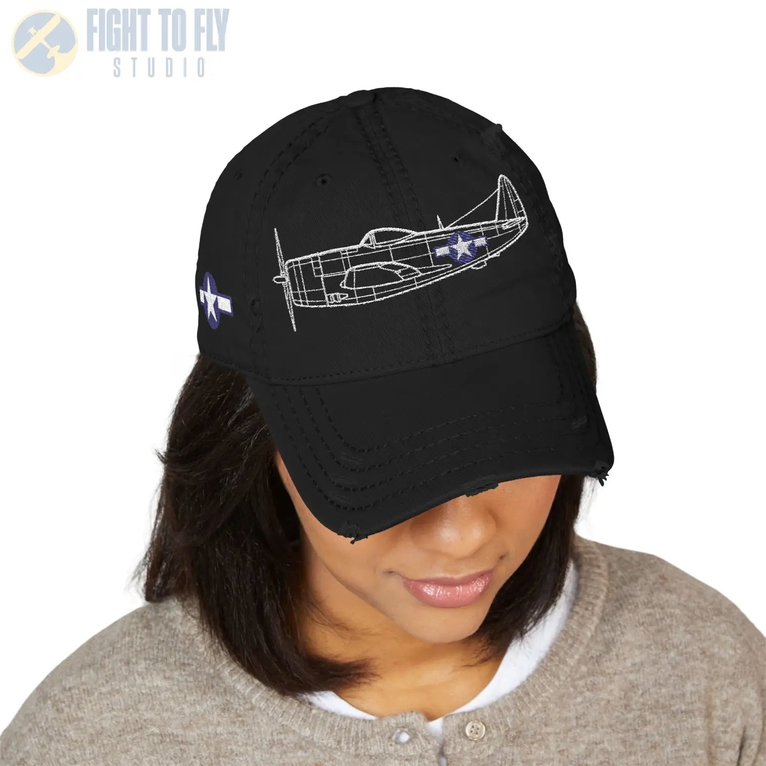 P-47D Thunderbolt Star and Bars Embroidered Cap - Hats - Pilot gifts - WWII warbird t-shirt