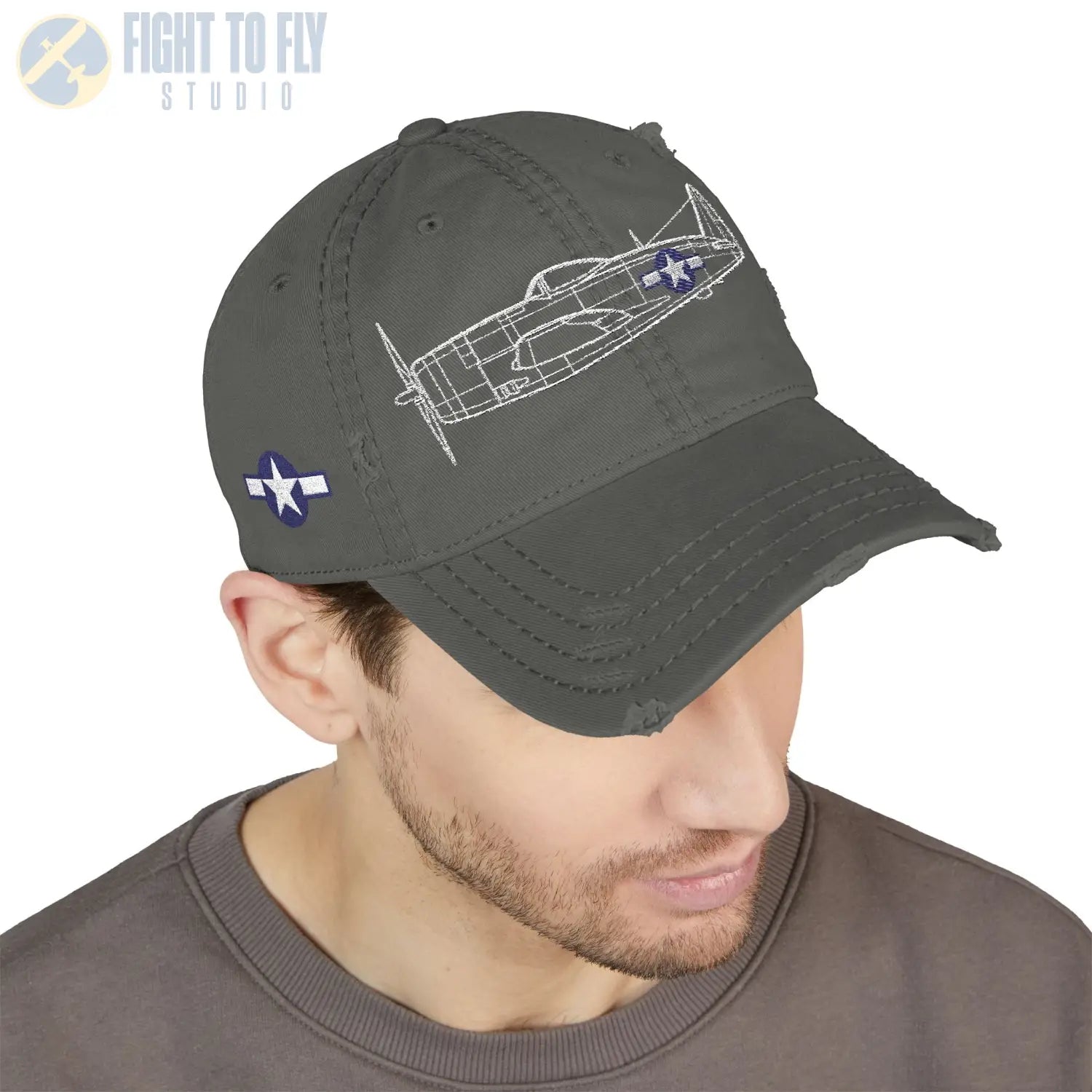 P-47D Thunderbolt Star and Bars Embroidered Cap - Hats - Pilot gifts - WWII warbird t-shirt