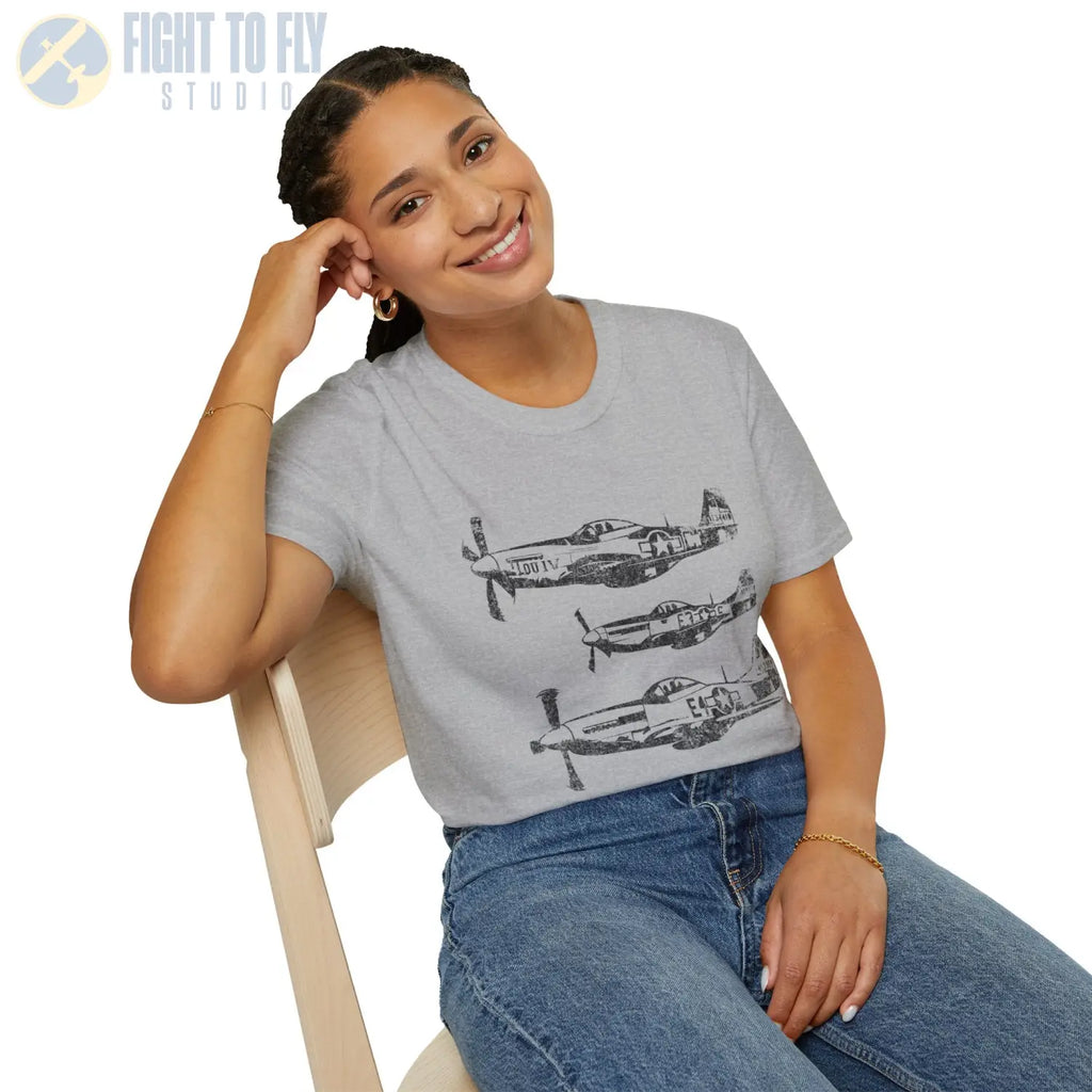 P-51 Mustang “Three in Formation” WWII T-Shirt - Pilot gifts - warbird t-shirt