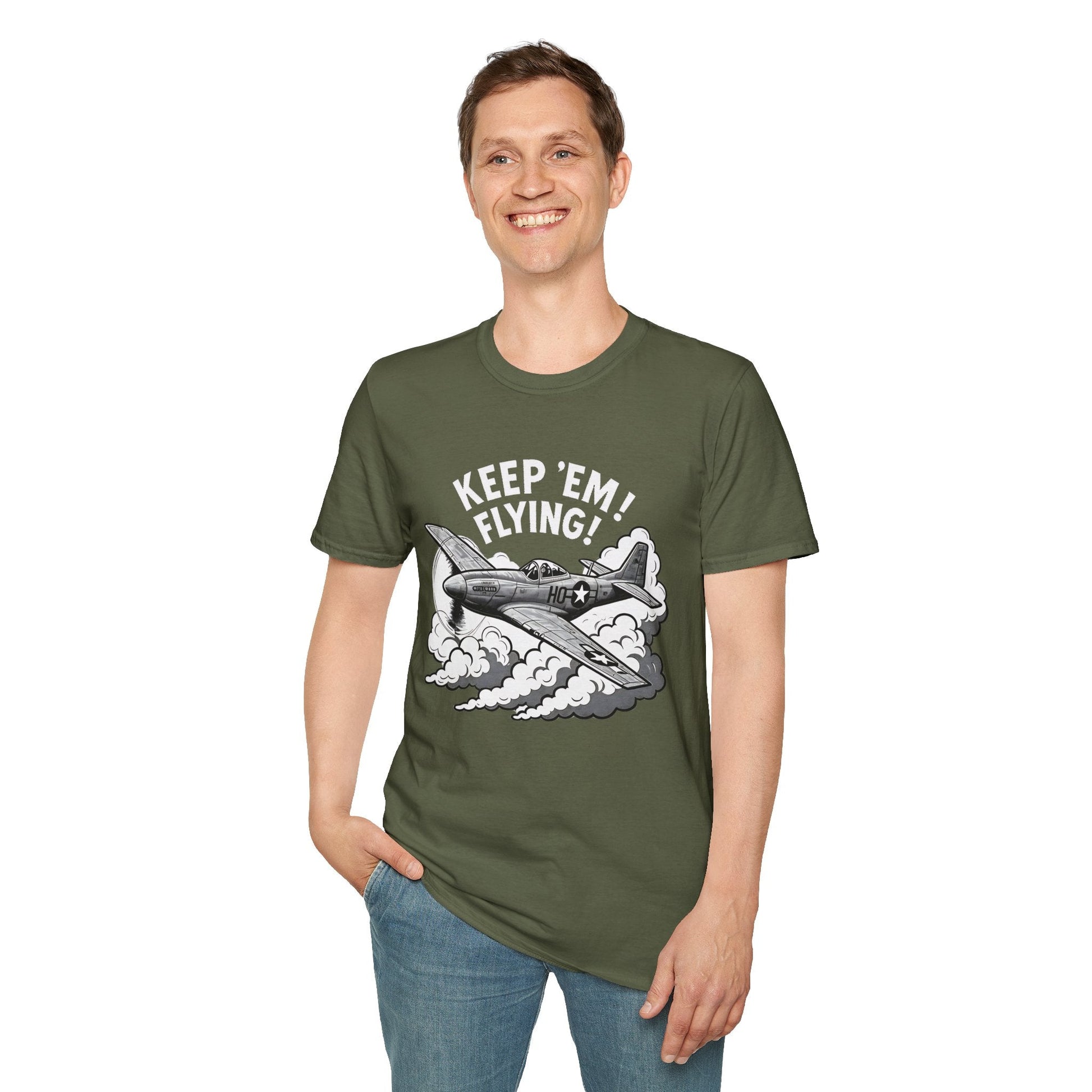 P 51 Premium T Shirt – “Keep ’Em Flying!” WWII Mustang Fighter Tee Pilot gifts warbird t shirt