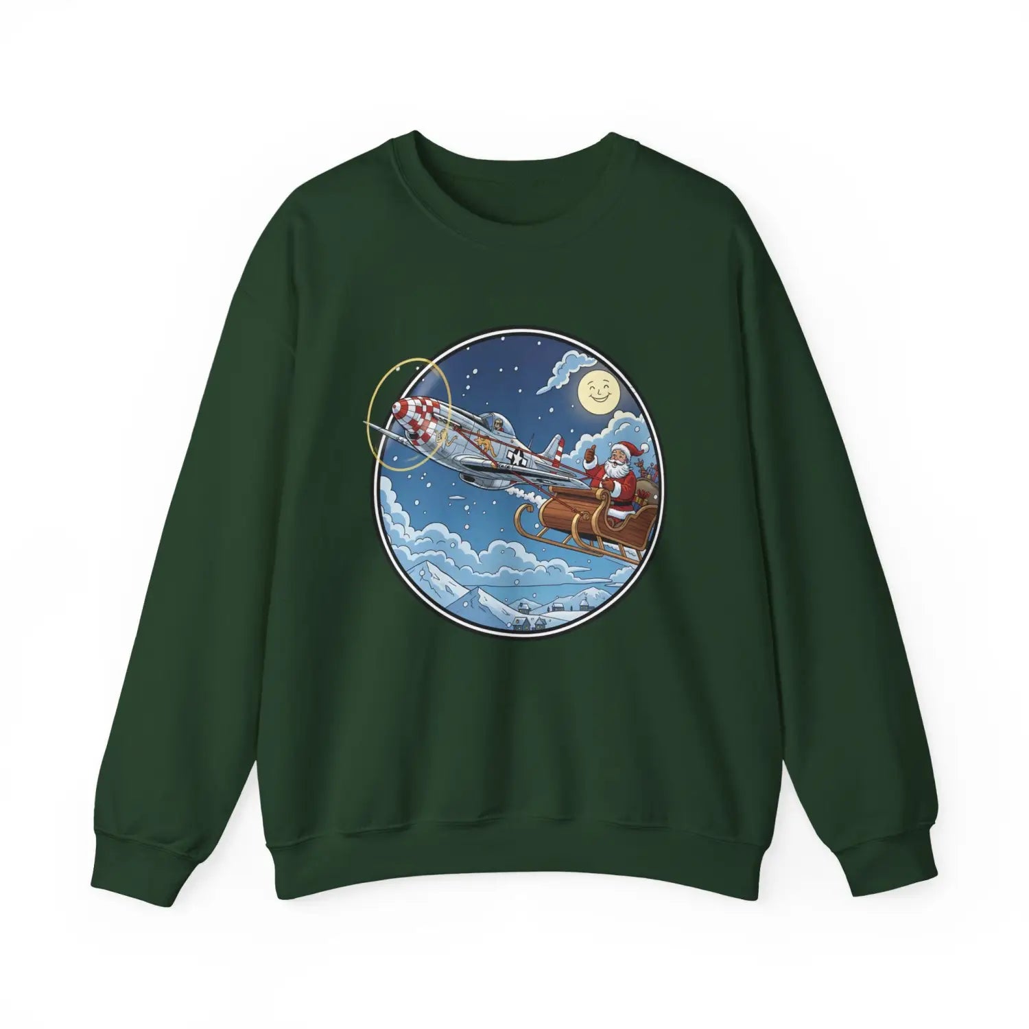 P-51D Mustang Pulling Santa’s Sleigh – Holiday Sweater - Sweatshirt - Pilot gifts - WWII warbird t-shirt
