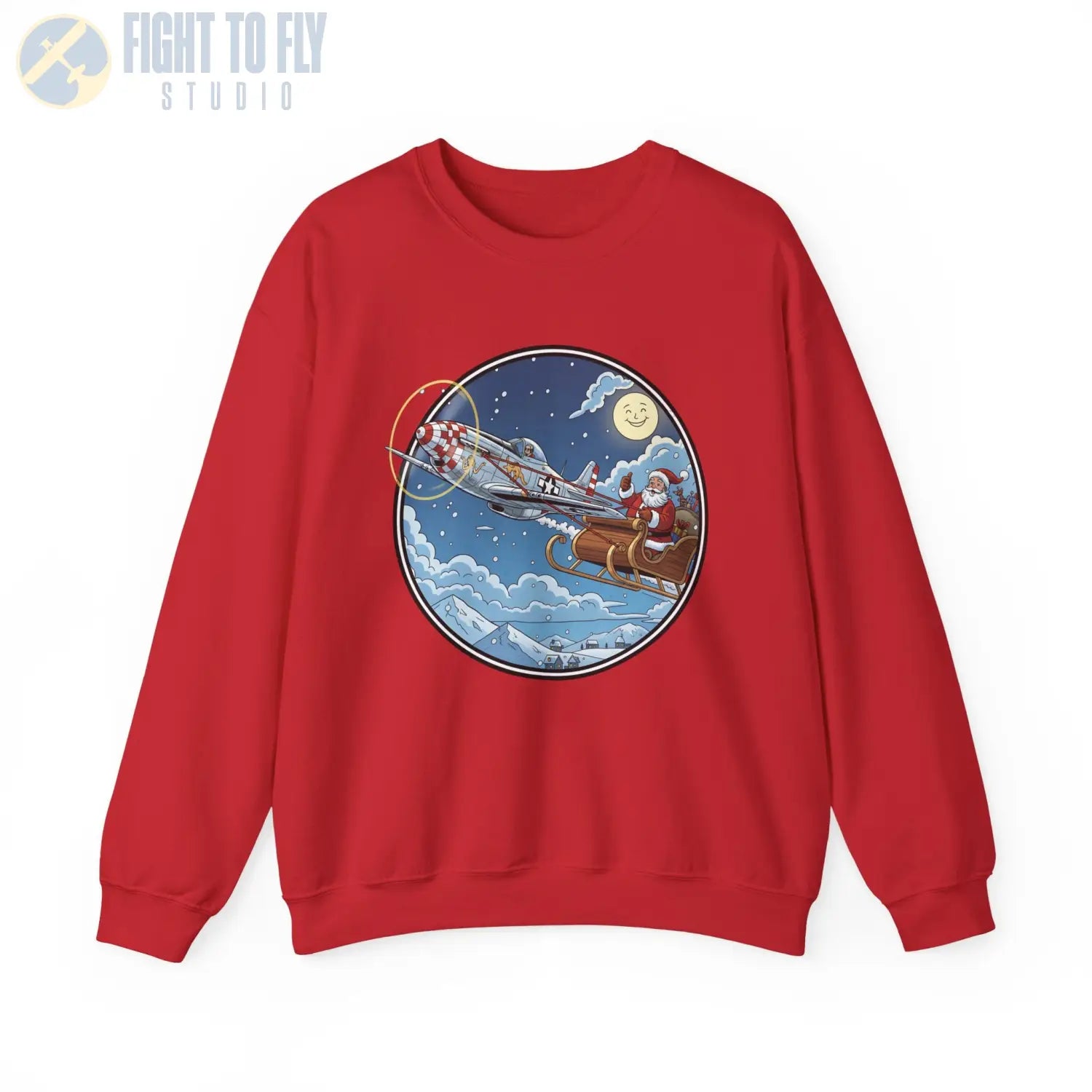 P-51D Mustang Pulling Santa’s Sleigh – Holiday Sweater - Sweatshirt - Pilot gifts - WWII warbird t-shirt