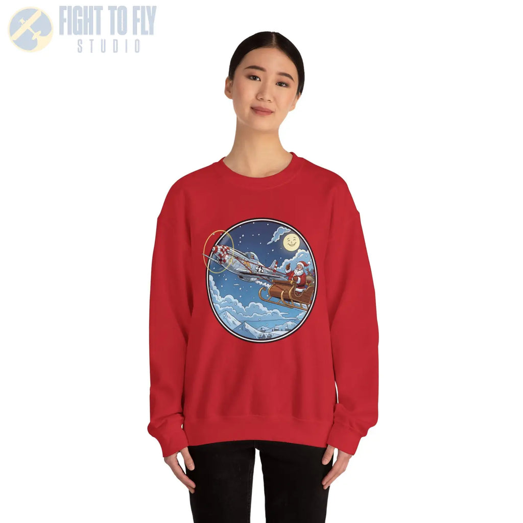 P-51D Mustang Pulling Santa’s Sleigh – Holiday Sweater - Sweatshirt - Pilot gifts - WWII warbird t-shirt