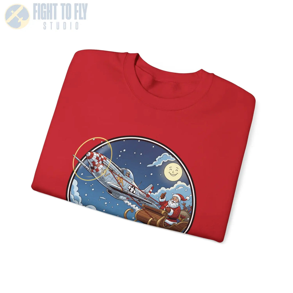 P-51D Mustang Pulling Santa’s Sleigh – Holiday Sweater - Sweatshirt - Pilot gifts - WWII warbird t-shirt