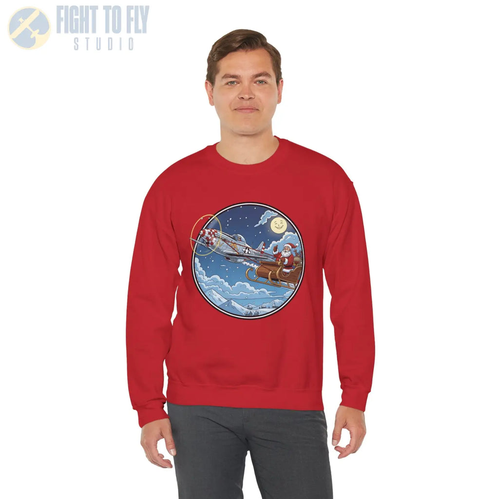 P-51D Mustang Pulling Santa’s Sleigh – Holiday Sweater - Sweatshirt - Pilot gifts - WWII warbird t-shirt