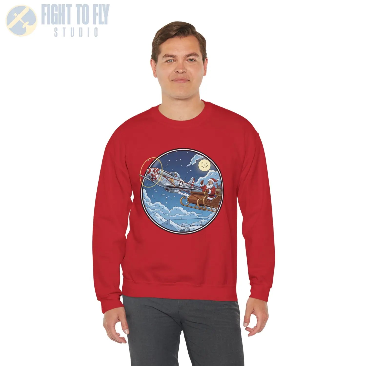 P-51D Mustang Pulling Santa’s Sleigh – Holiday Sweater - Sweatshirt - Pilot gifts - WWII warbird t-shirt