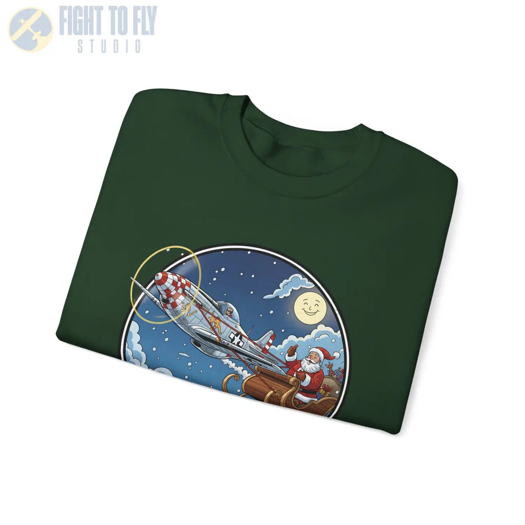 P-51D Mustang Pulling Santa’s Sleigh – Holiday Sweater - Sweatshirt - Pilot gifts - WWII warbird t-shirt